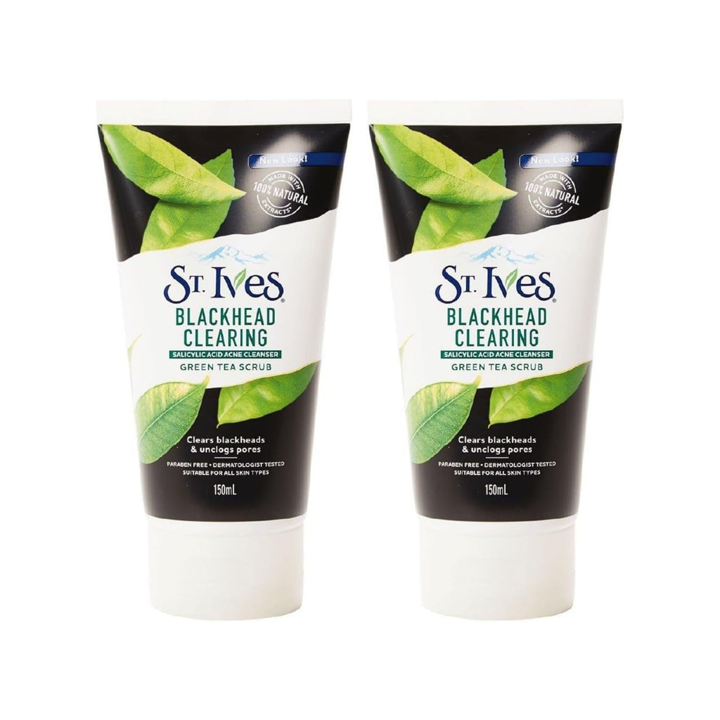 St Ives 150mL Green Tea Blackhead Clearing Acne Cleanser Scrub x2