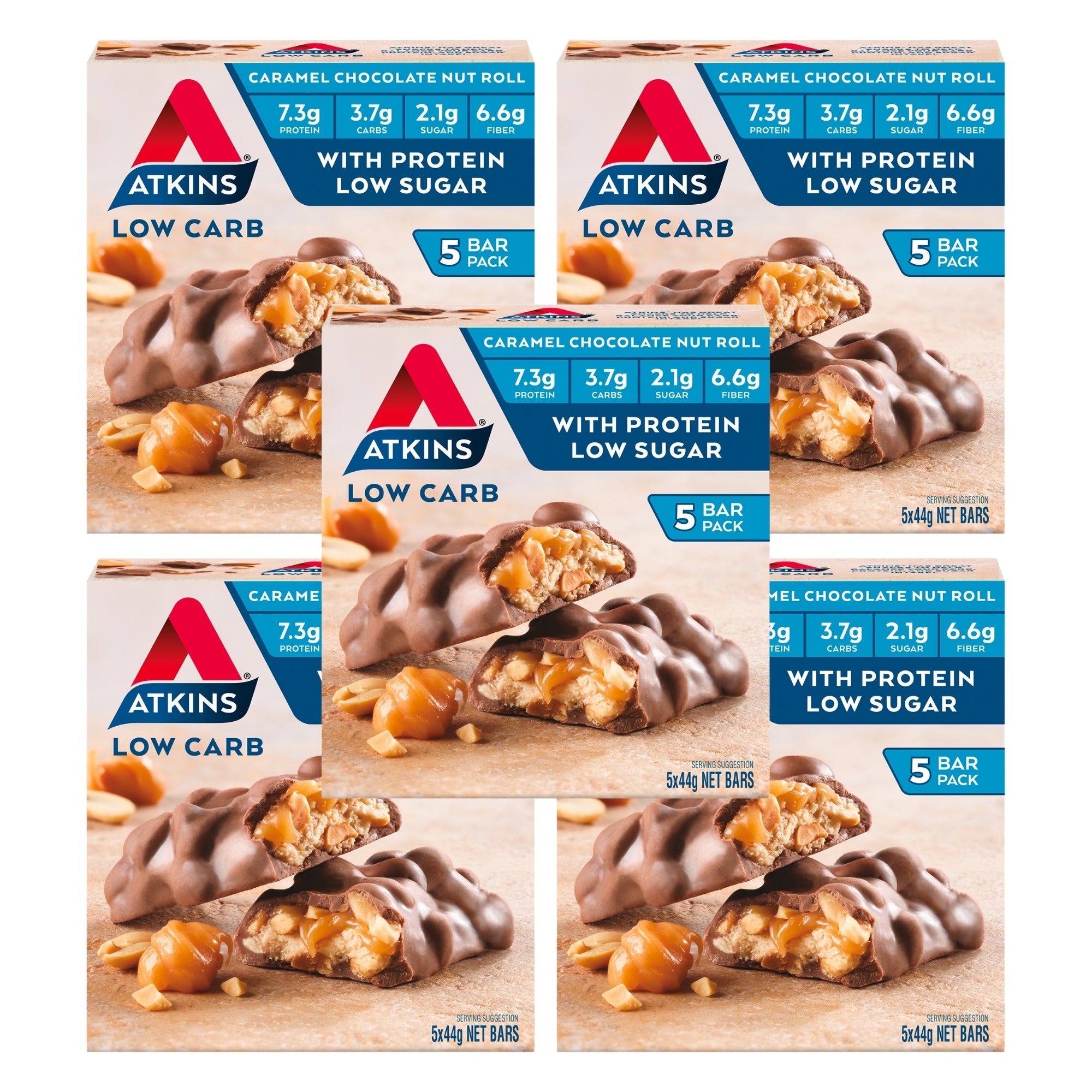 Atkins Caramel Chocolate Nut Roll Protein Snacks 5x44g x5