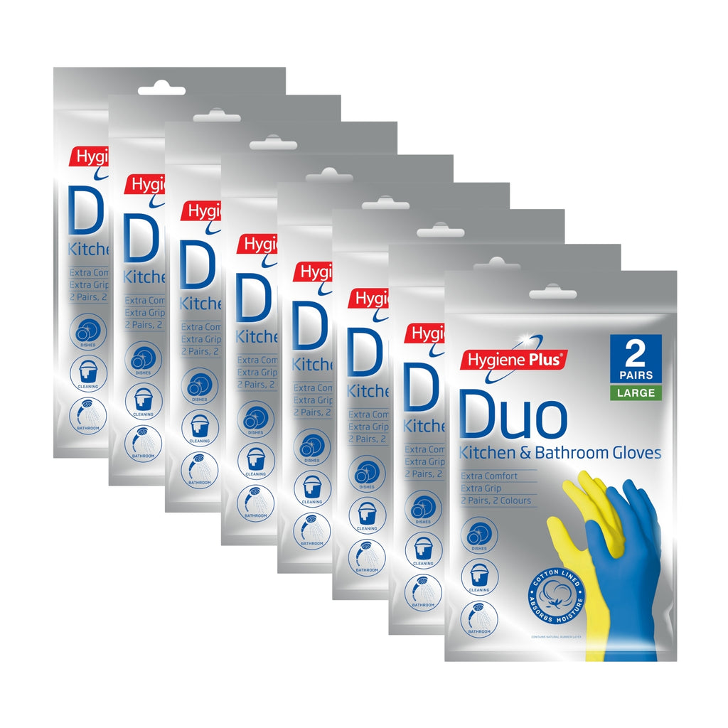 Hygiene Plus Duo Kitchen and Bathroom Gloves 2pk (Large) x8