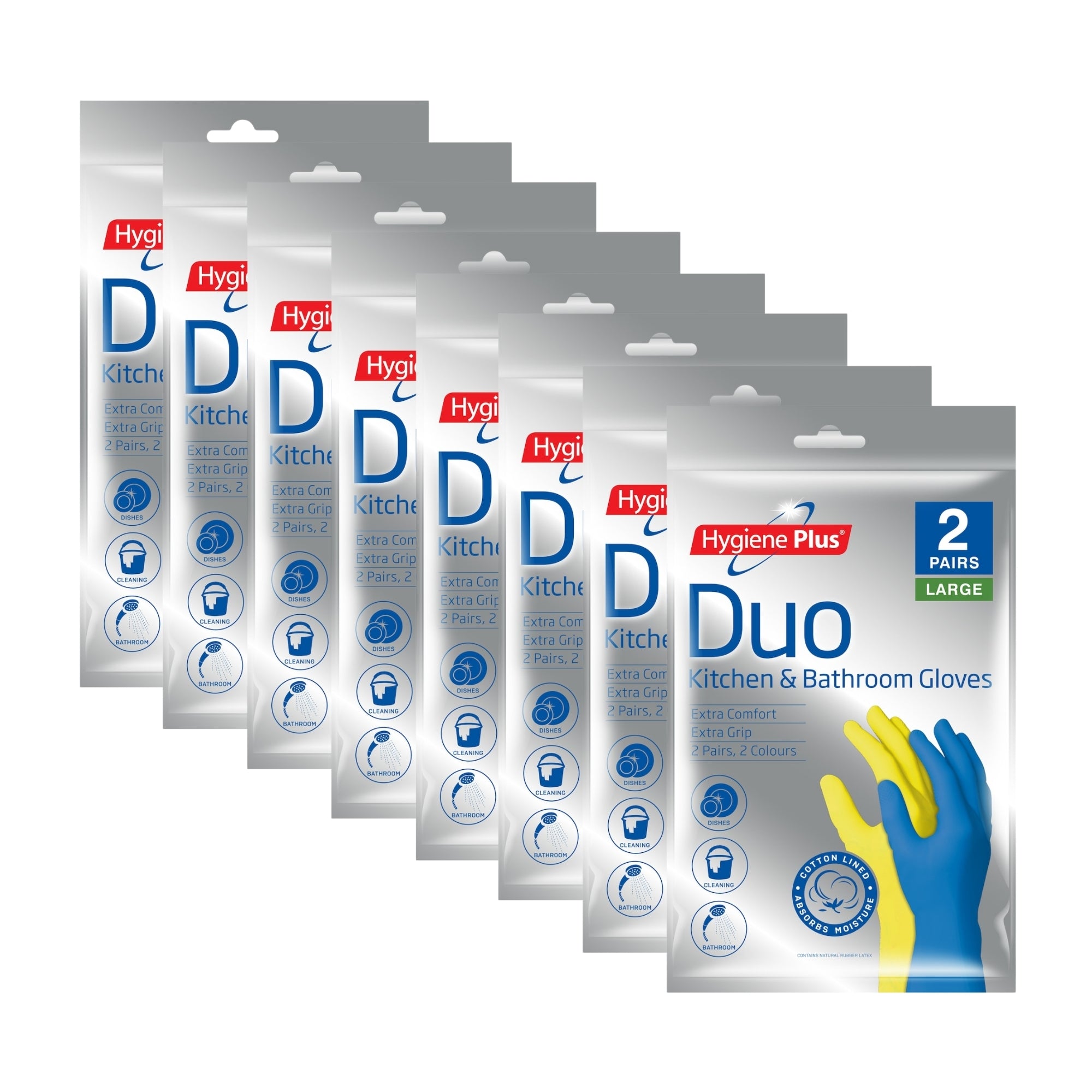 Hygiene Plus Duo Kitchen and Bathroom Gloves 2pk (Large) x8