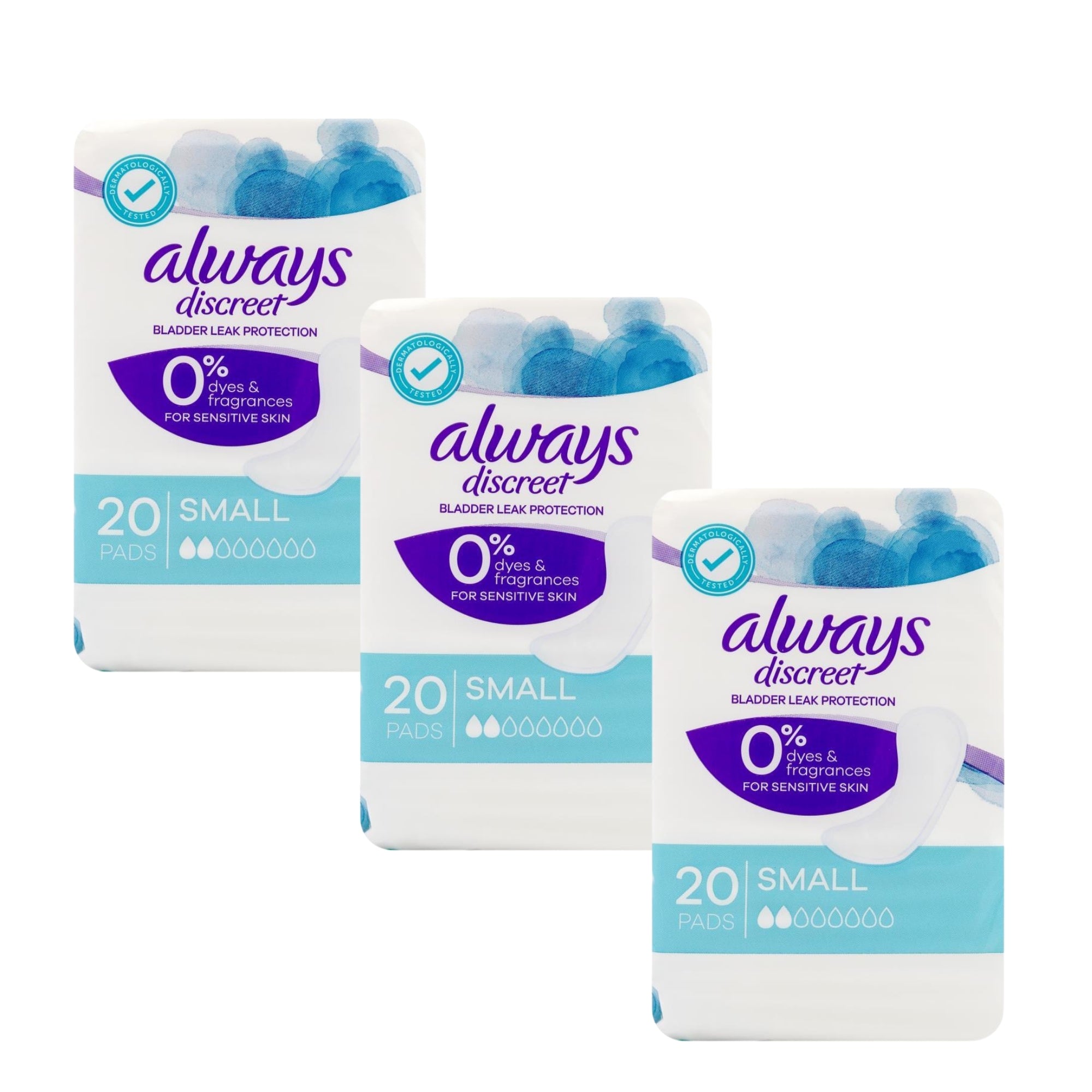 Always Small Discreet Bladder Leak Protection Pads 20 Pack x3