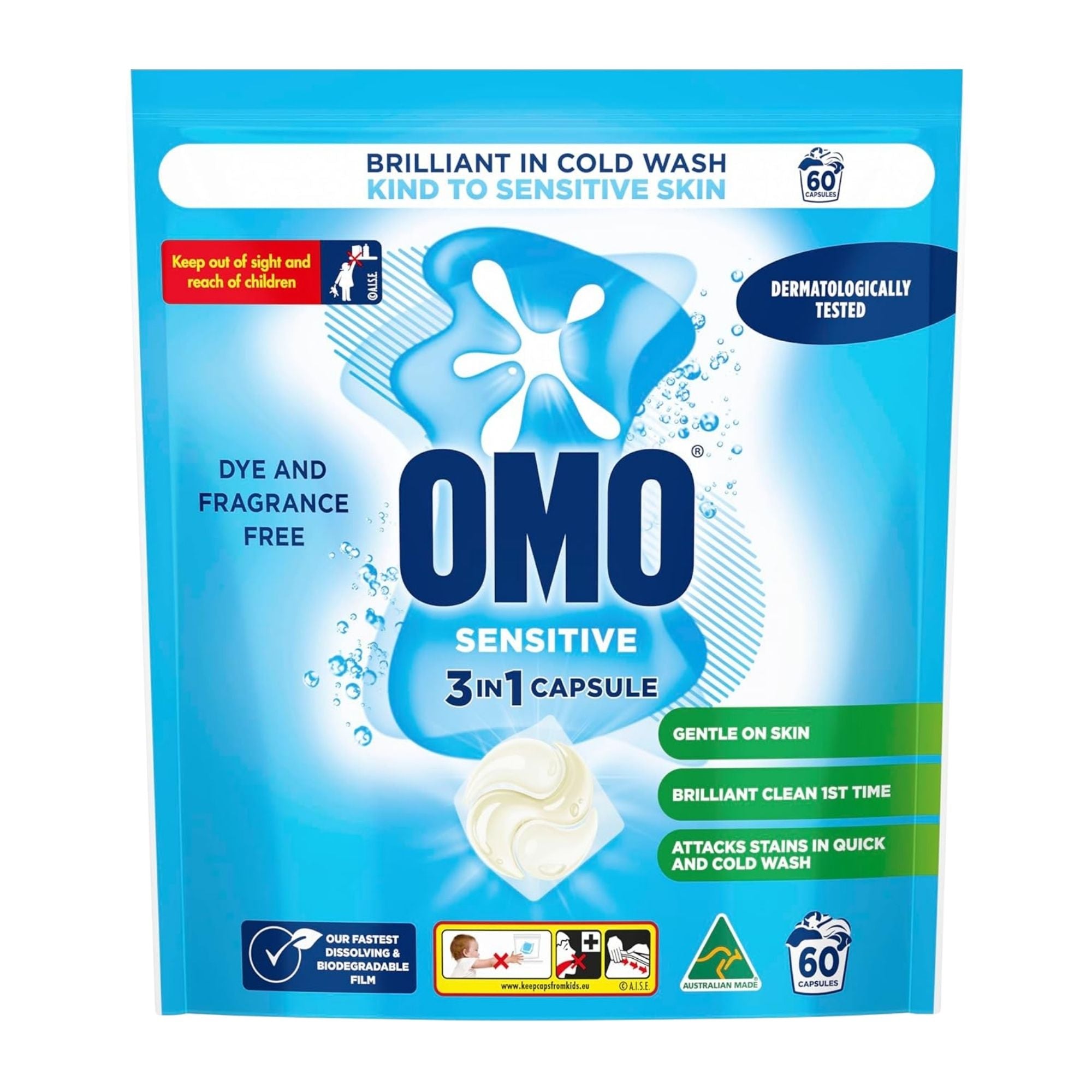 OMO 3in1 Sensitive Fragrance Free x 60 Laundry Capsules