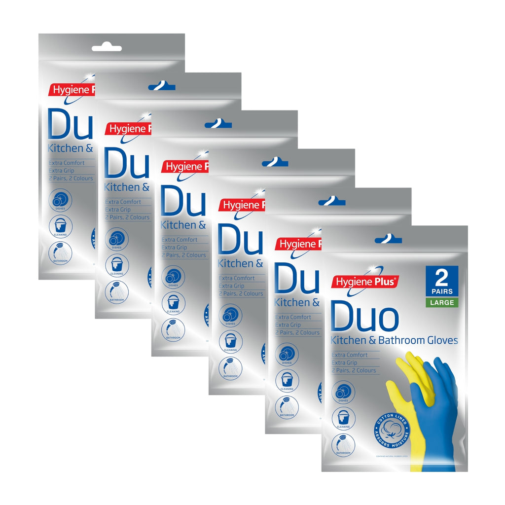 Hygiene Plus Duo Kitchen and Bathroom Gloves 2pk (Large) x6