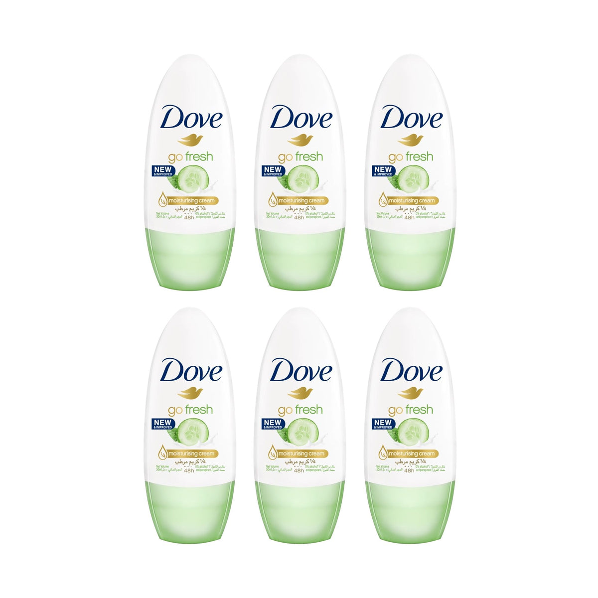 Dove 40ml Go Fresh Cucumber & Green Tea  Roll On Deodorant x6