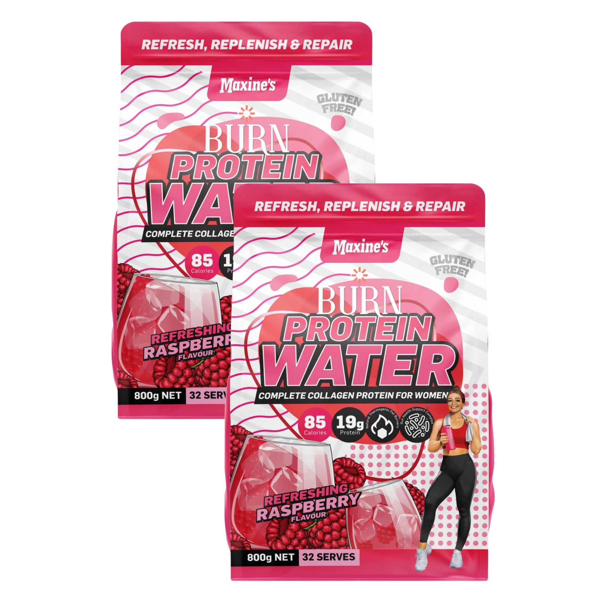 Maxines Burn Protein Water Refreshing Raspberry 800g  x2