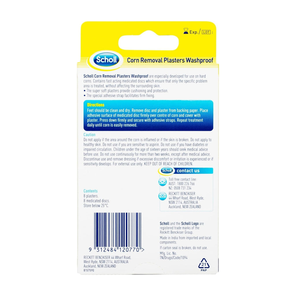 Scholl Corn Removal Plaster Washproof 8pk x2