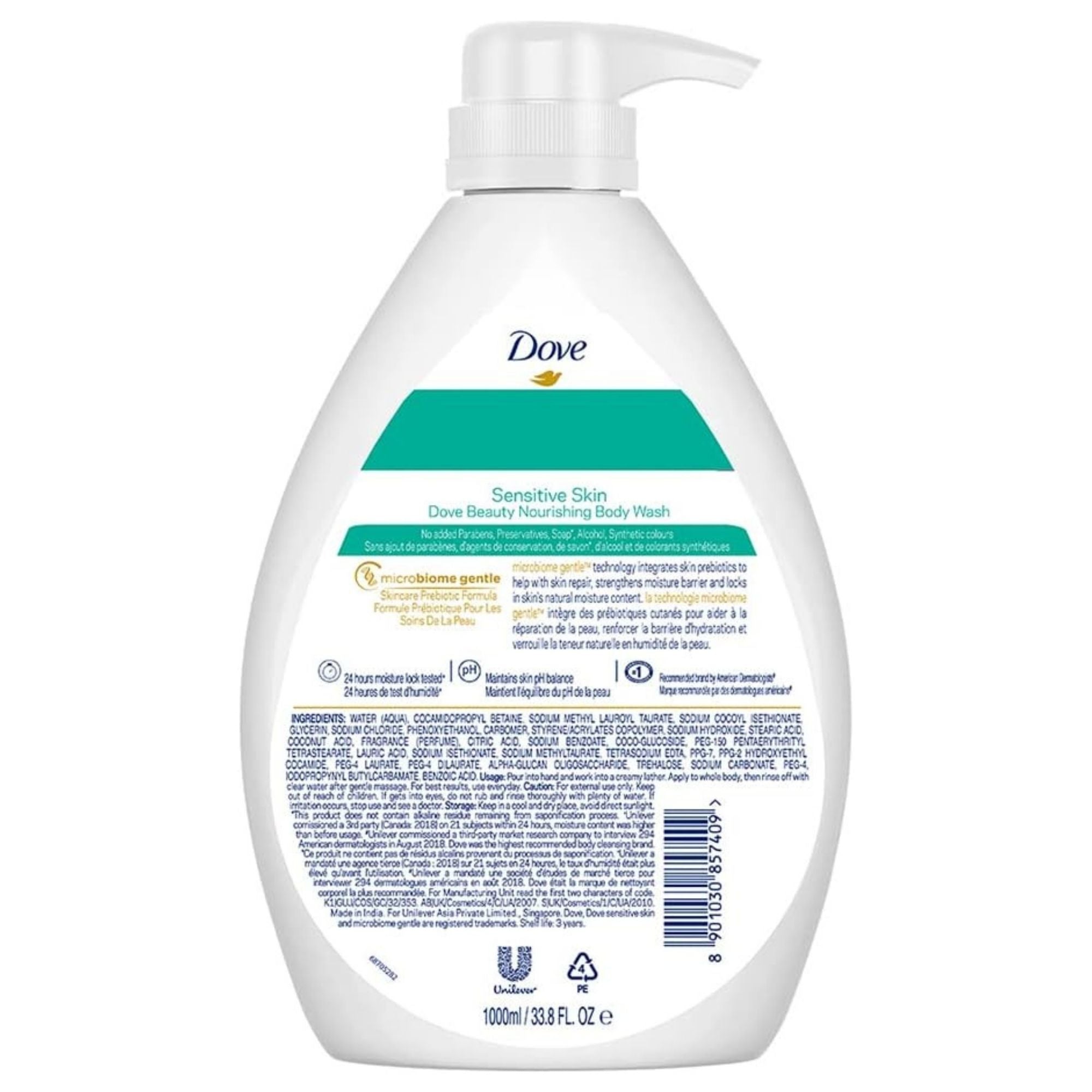Dove 1L Sensitive Skin Moisturising Body Wash x3