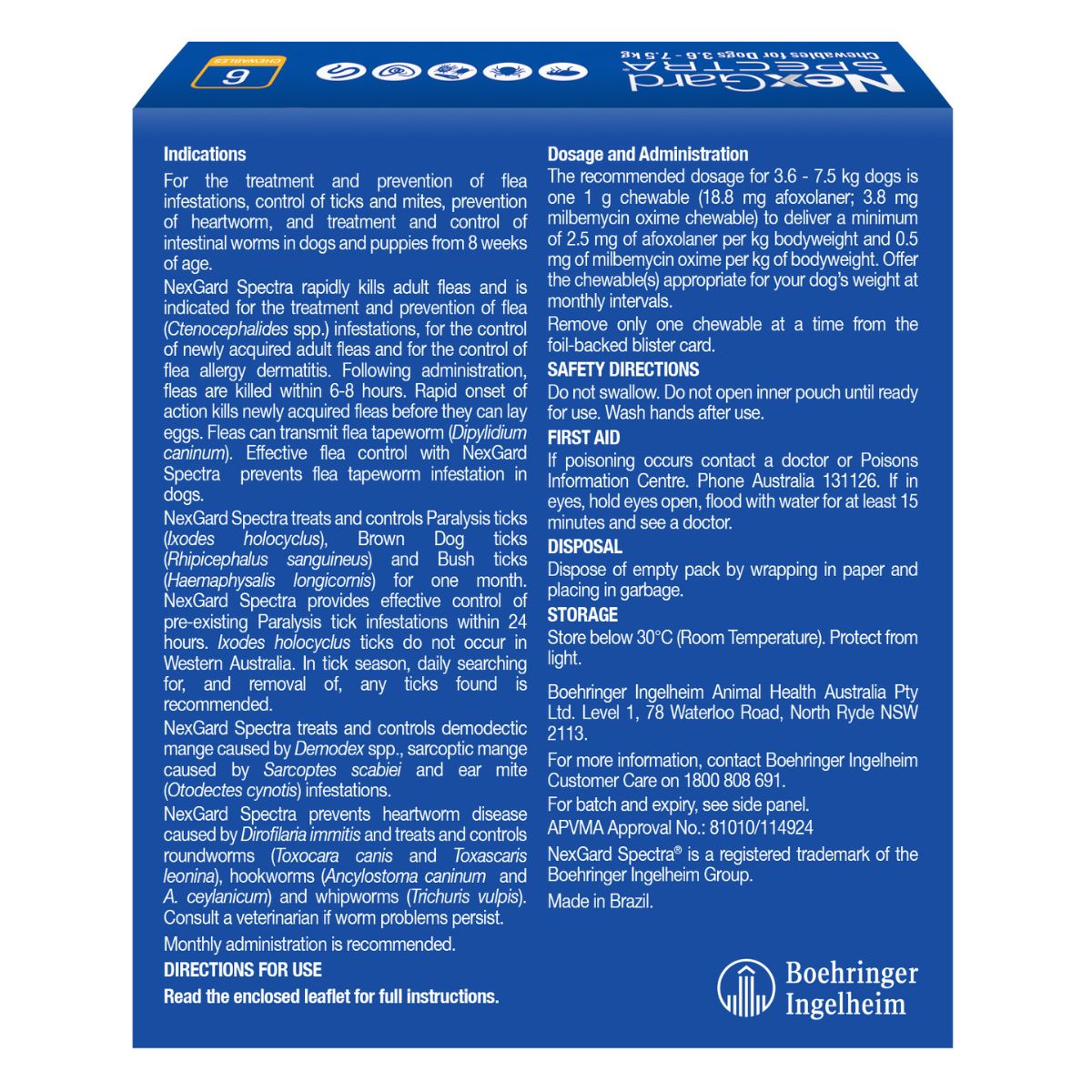 NexGard Spectra Dogs 3.6-7.5kg 6pk