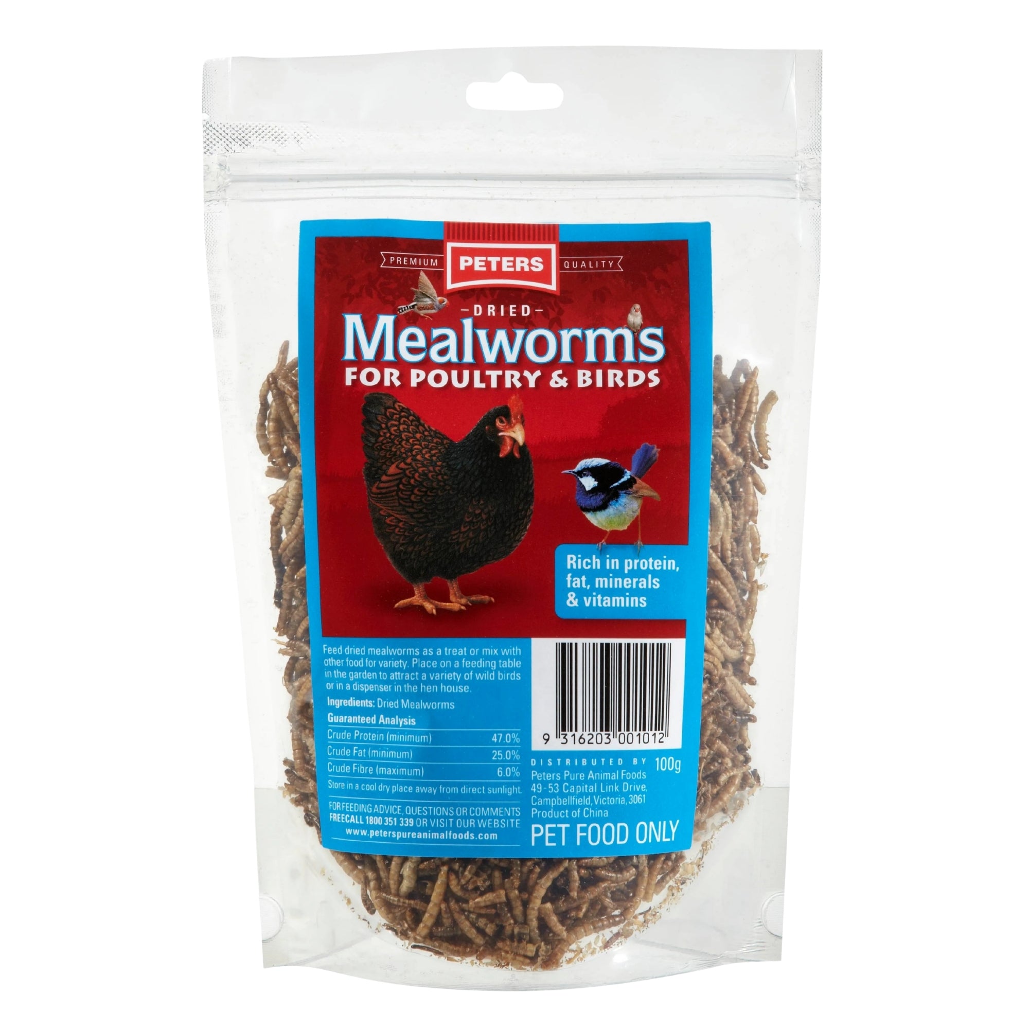 Peters Dried Mealworms For Poultry & Birds 100g x2