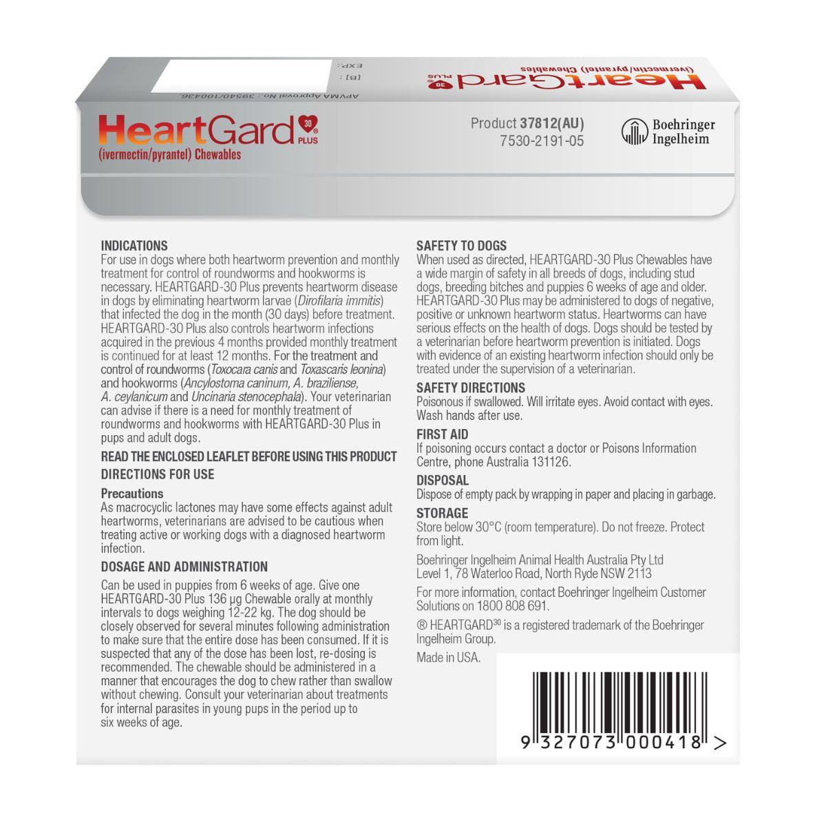 Heartgard 30 Plus Dog 12-22kg Green 6pk