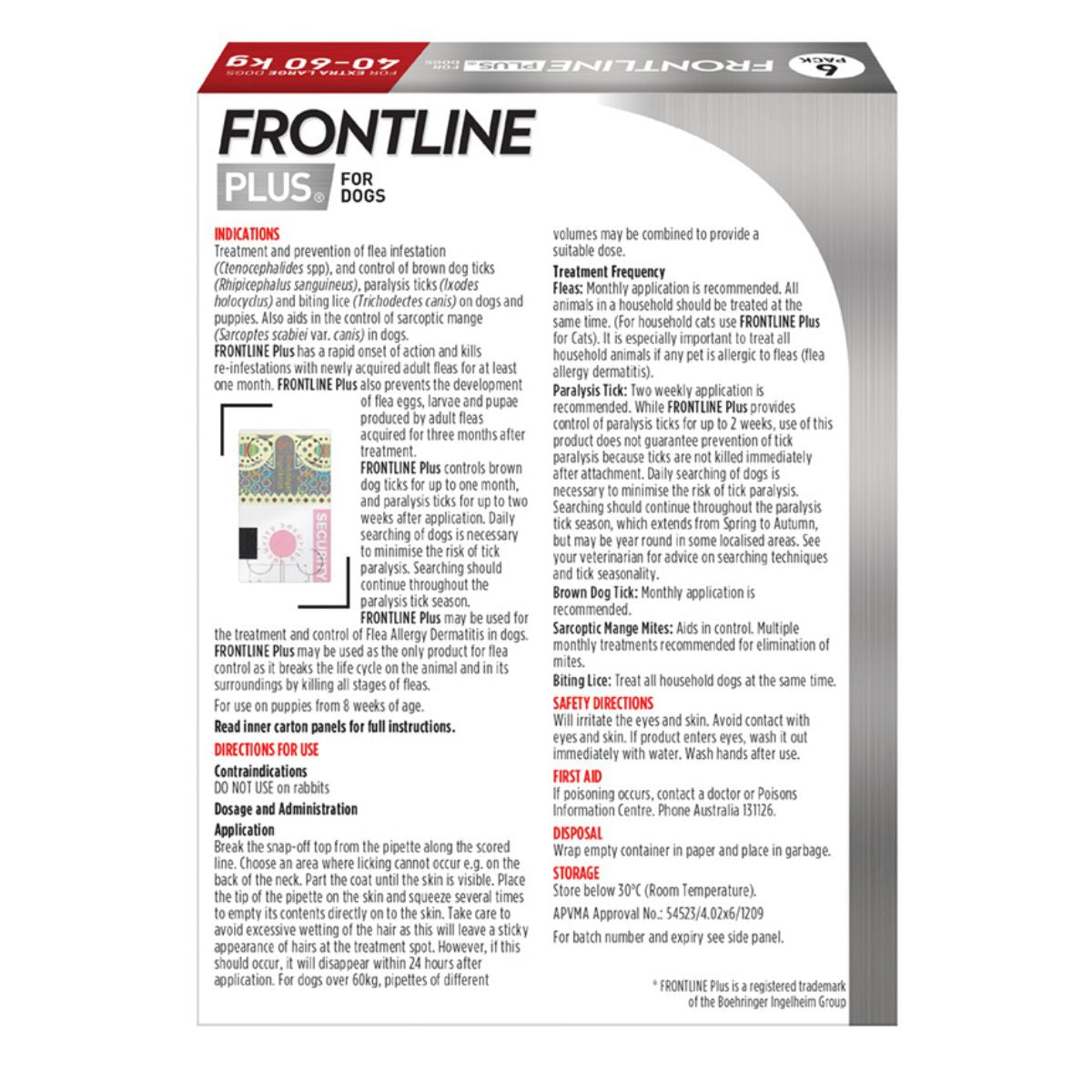 Frontline Plus Dog 40-60kg Red X/Large 6pk