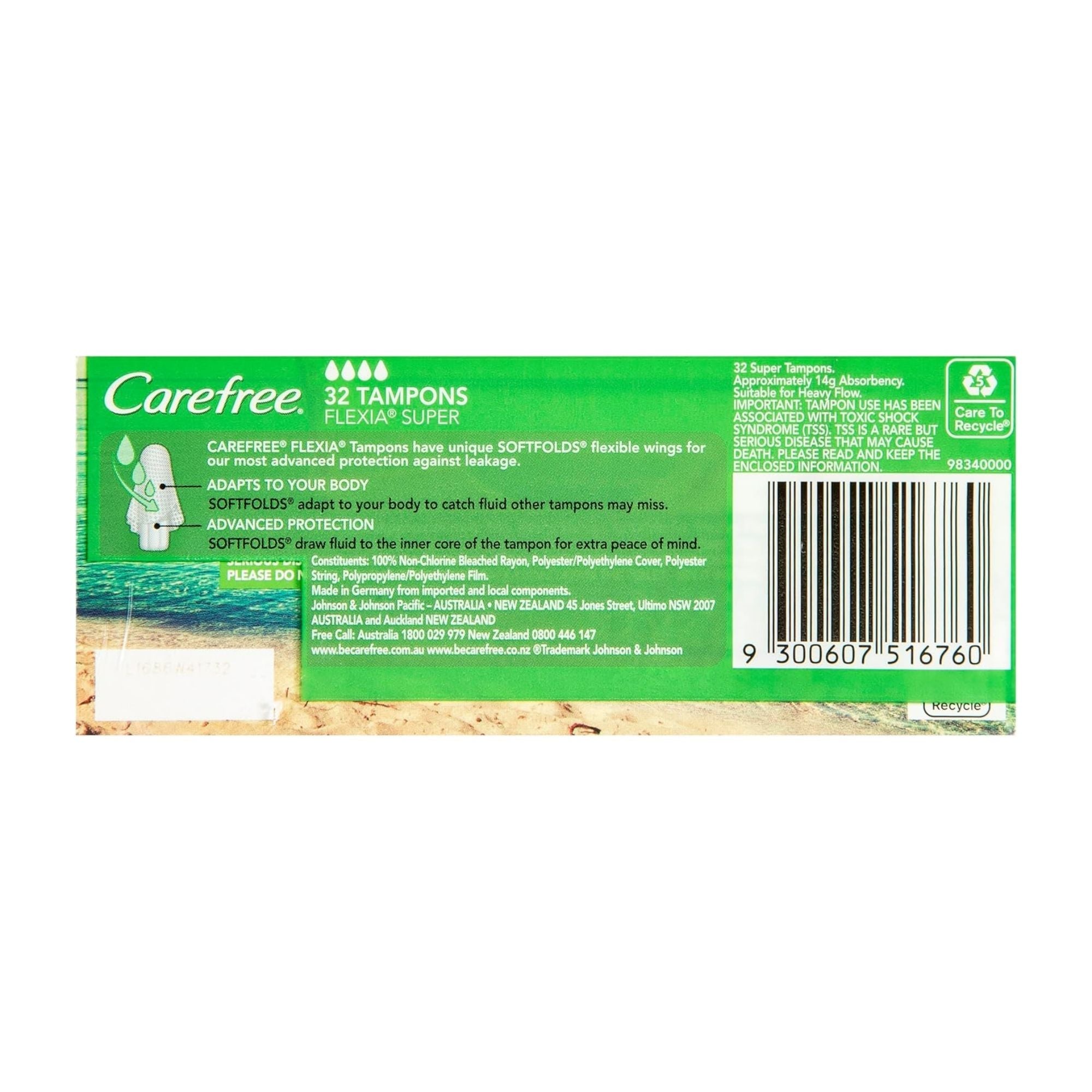 Carefree Flexia Super Tampons 32pk x3
