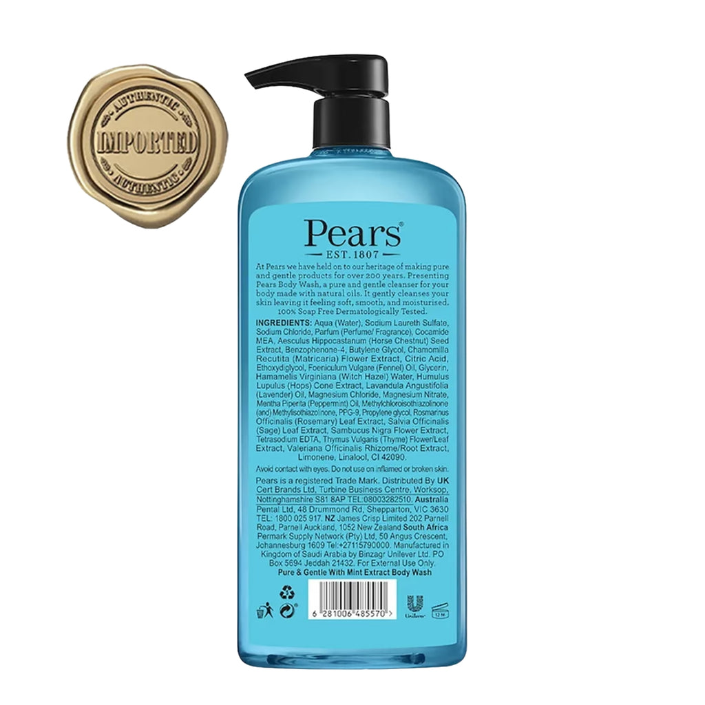 Pears Body Wash for Glowing Skin with Mint Extract 500mL