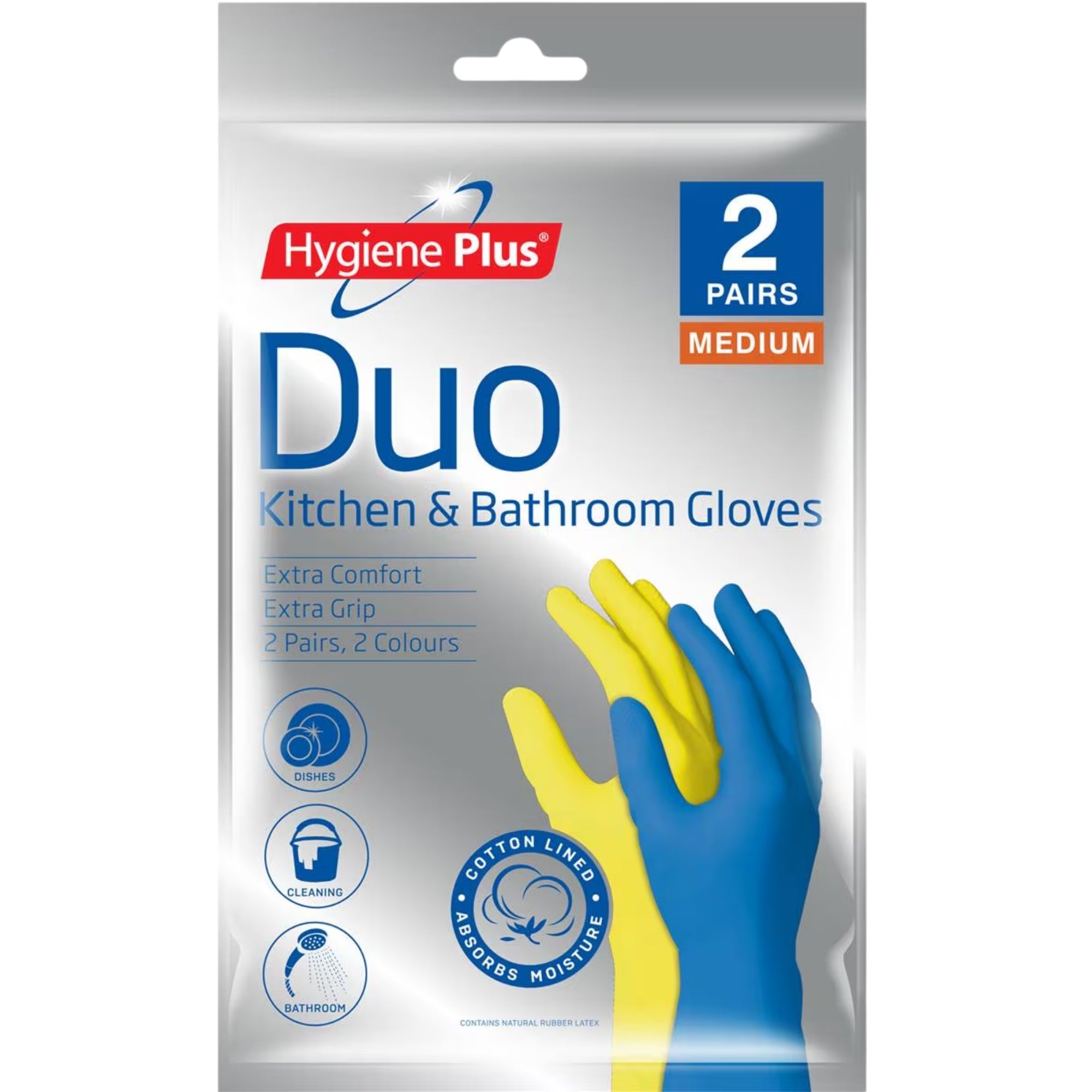 Hygiene Plus Duo Kitchen and Bathroom Gloves 2pk (Medium) x4