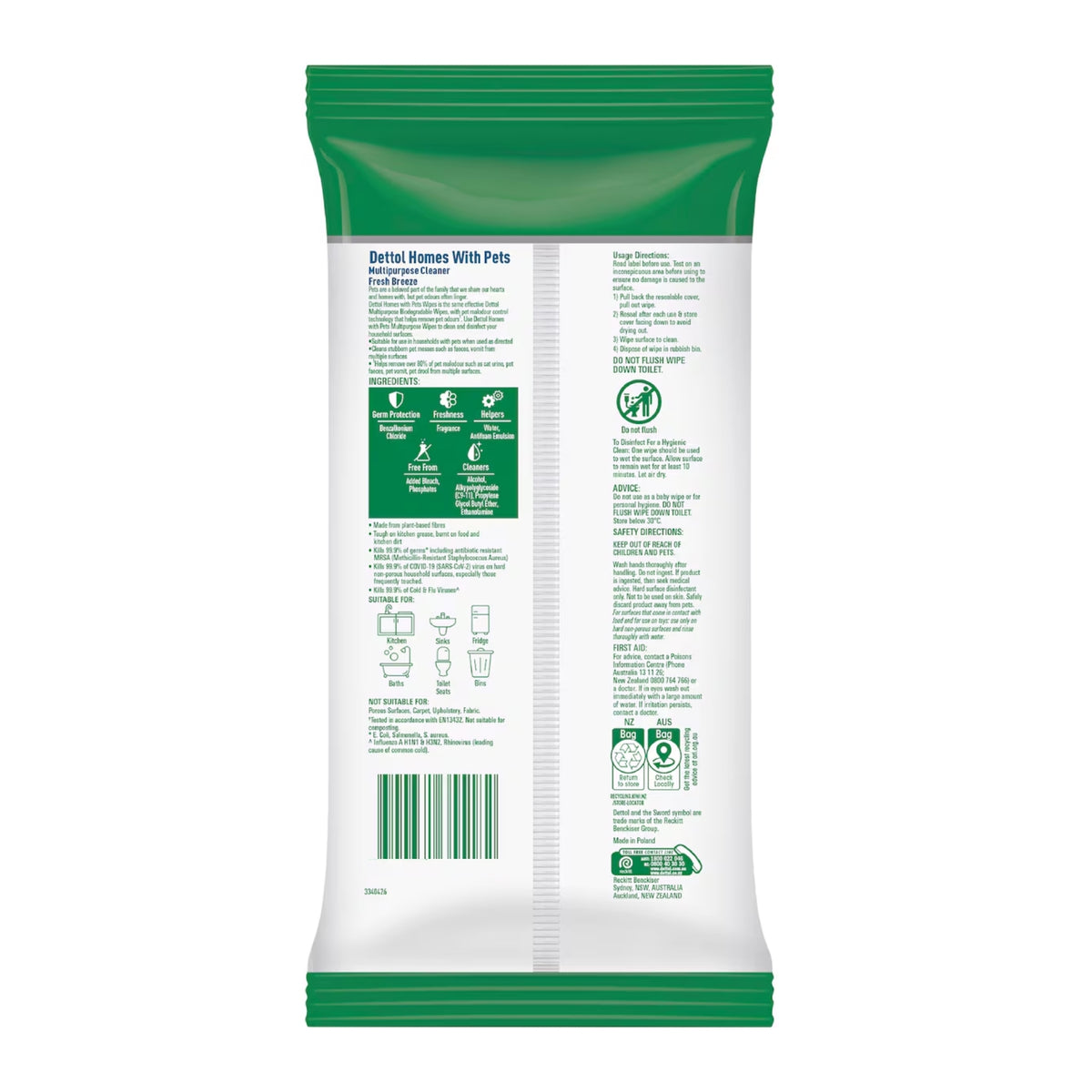 Dettol Wipes Homes With Pets Fresh Breeze 110pk