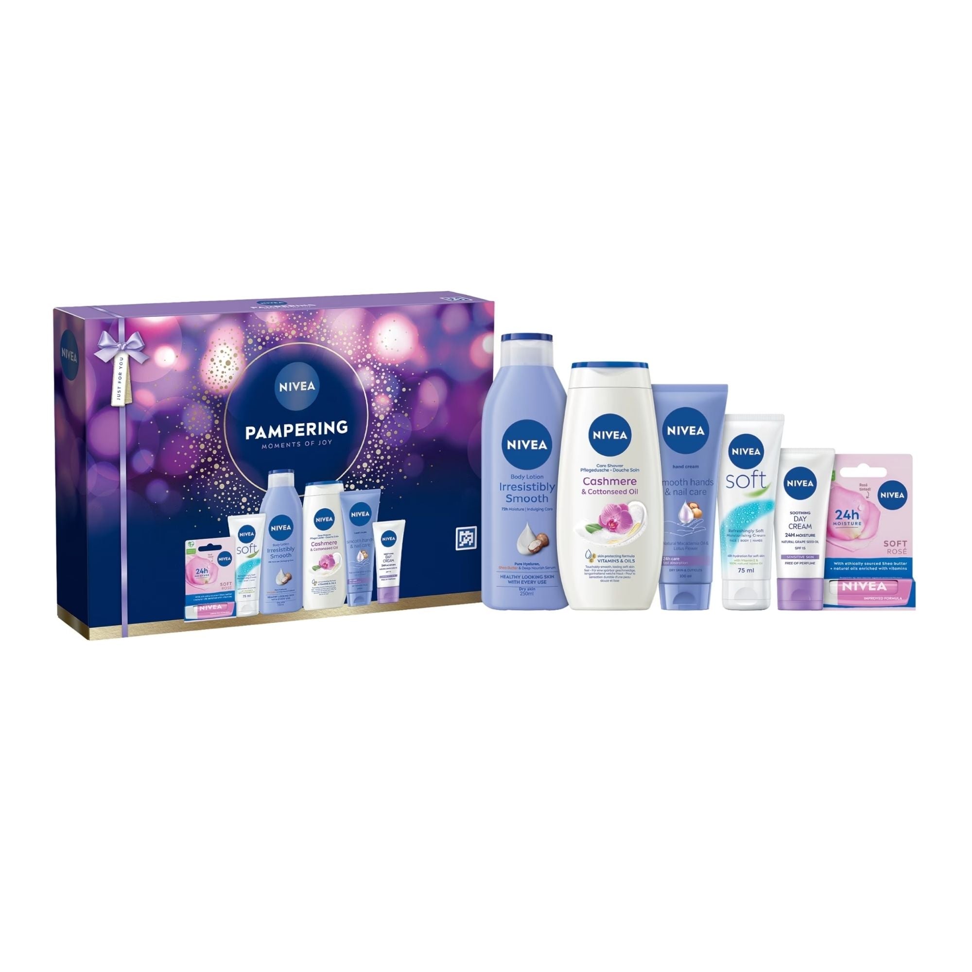 NIVEA Pampering Moments of Joy skincare gift set with six full size products