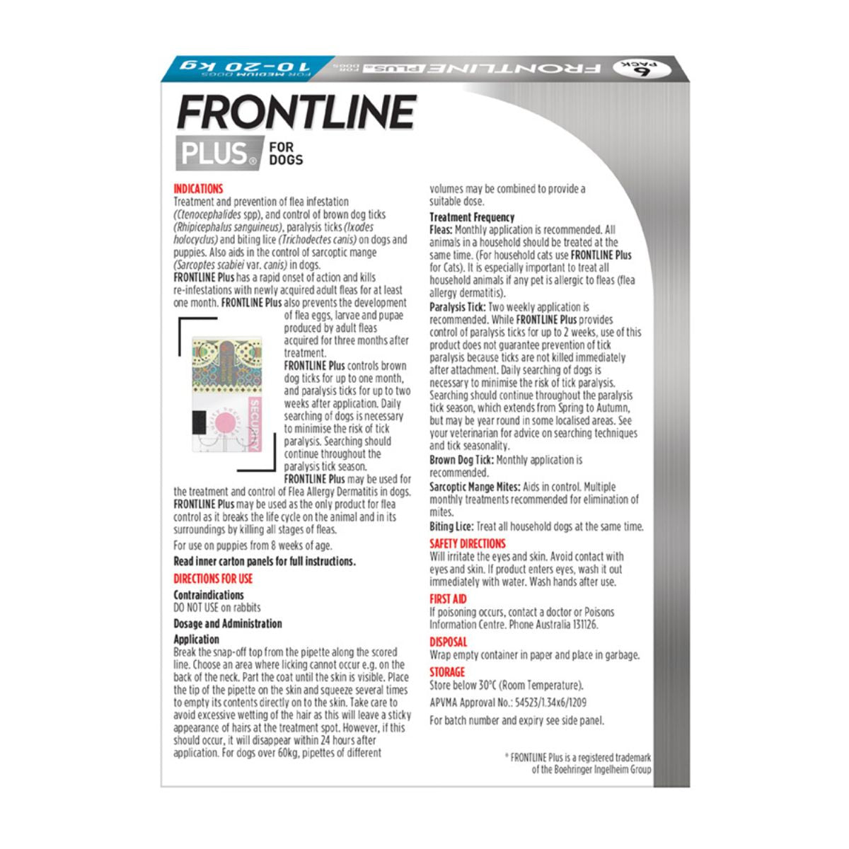 Frontline Plus Dog 10-20kg Blue Medium 6pk