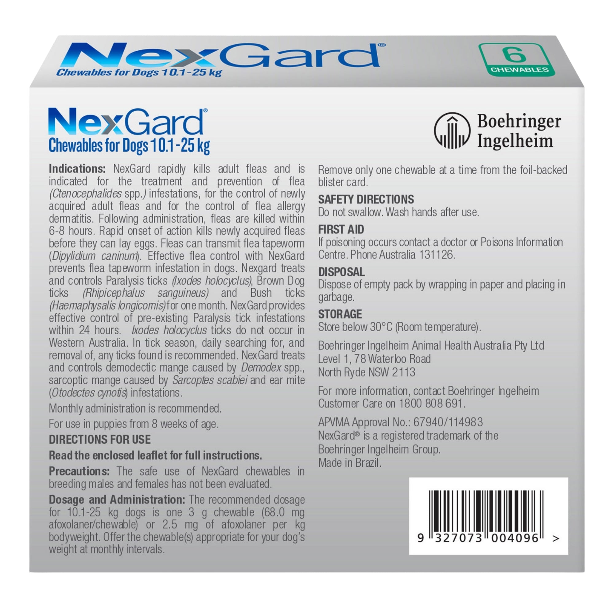 Nexgard Large Dogs 10.1-25Kg Green 6pk