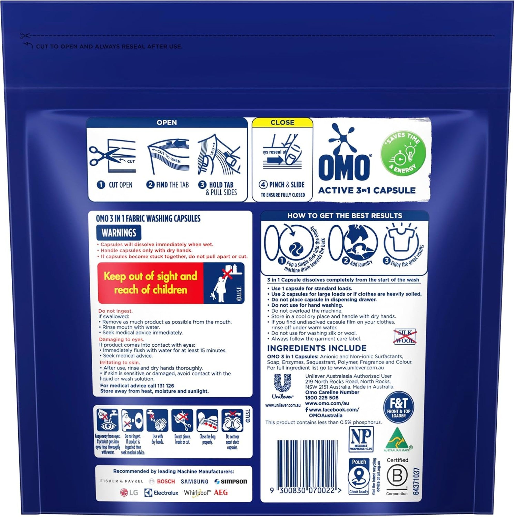 Omo 3 in 1 Active x 300 Laundry Capsules