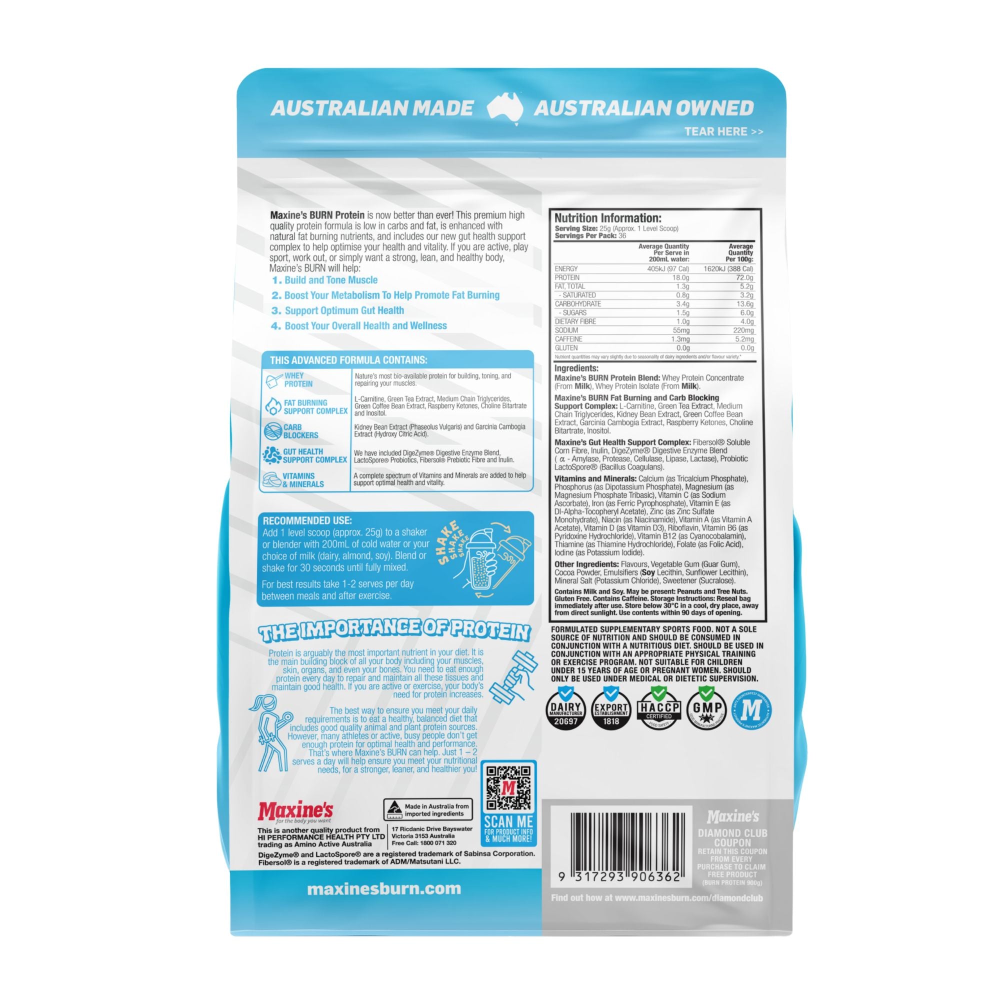 Maxines Burn Protein Ice Cream Sandwich 900g
