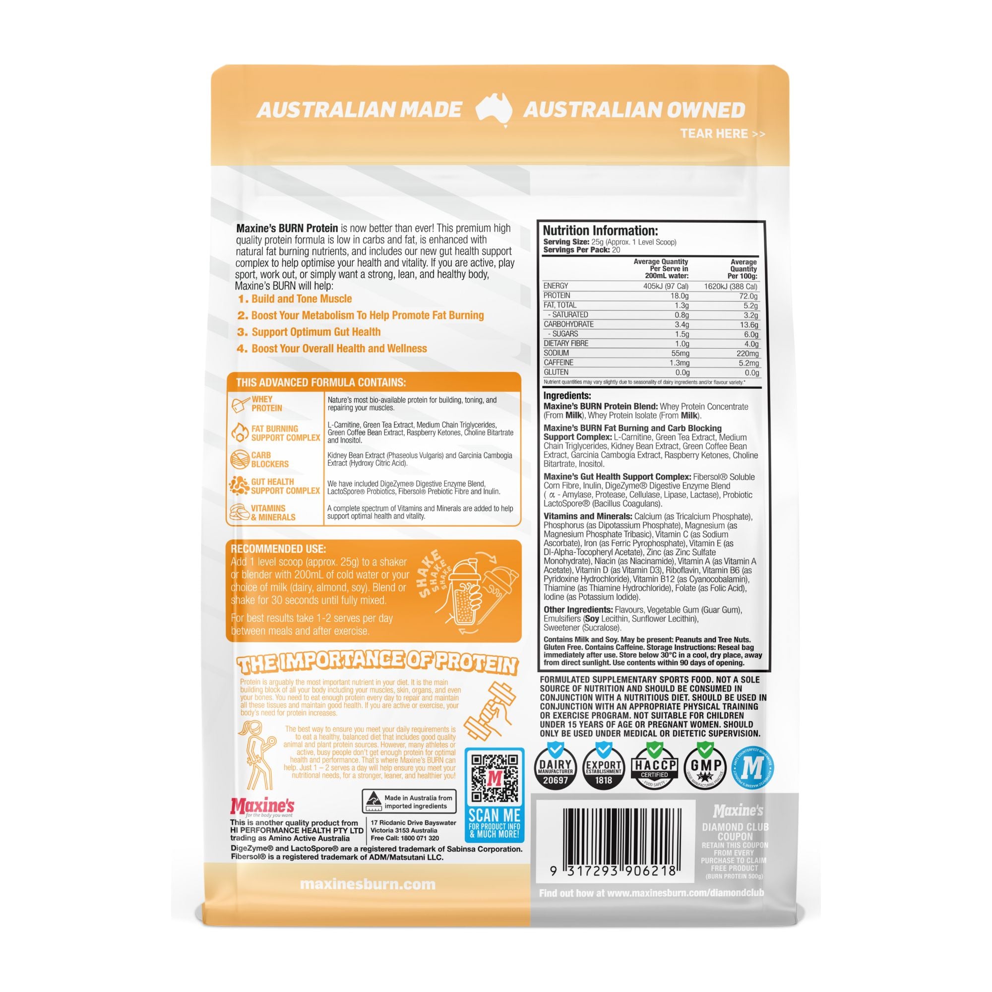Maxines Burn Protein Vanilla Ice Cream 500g