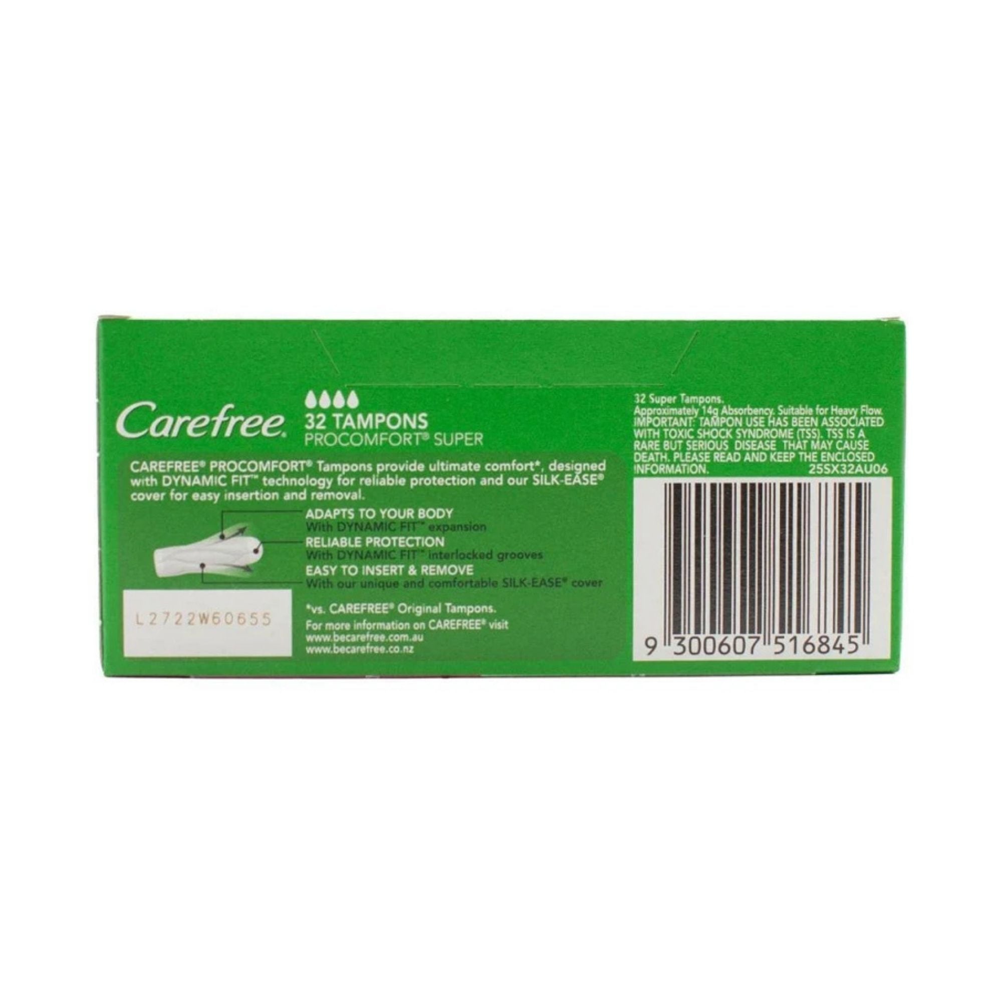 Carefree Super Tampons Pro Comfort Dynamic Fit 32pk x3