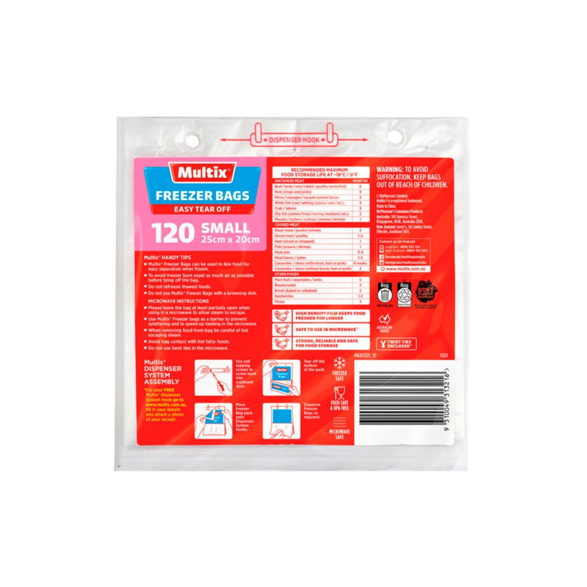 Multix Small Freezer Bags Tear Off 120pk x2