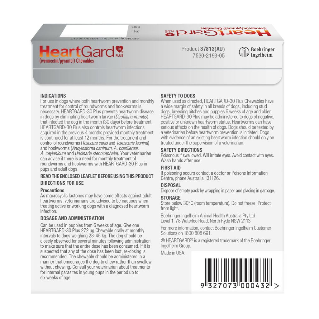 Heartgard 30 Plus Dog 23-45kg Brown 6pk