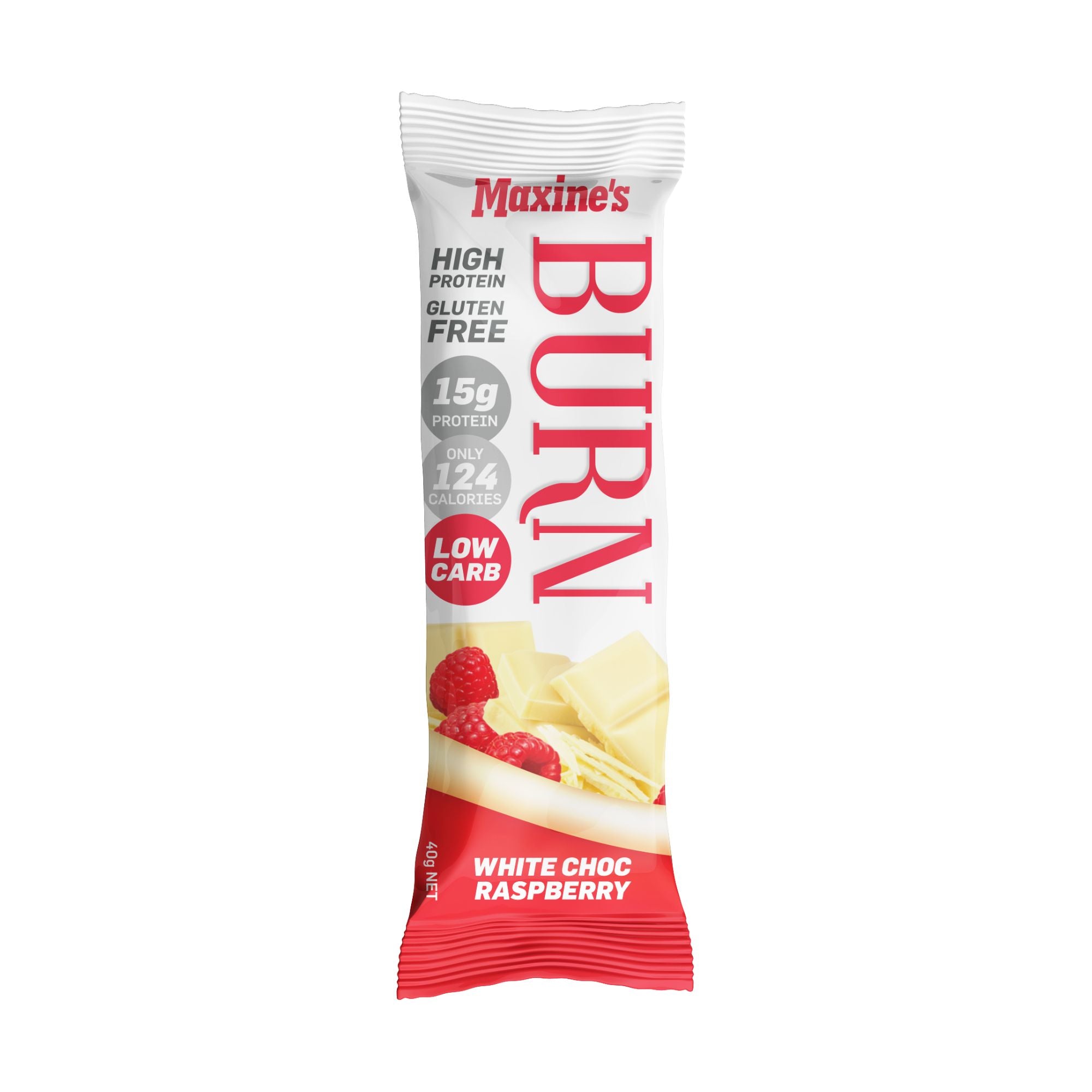 Maxines Burn White Choc Raspberry Bar 12x40g