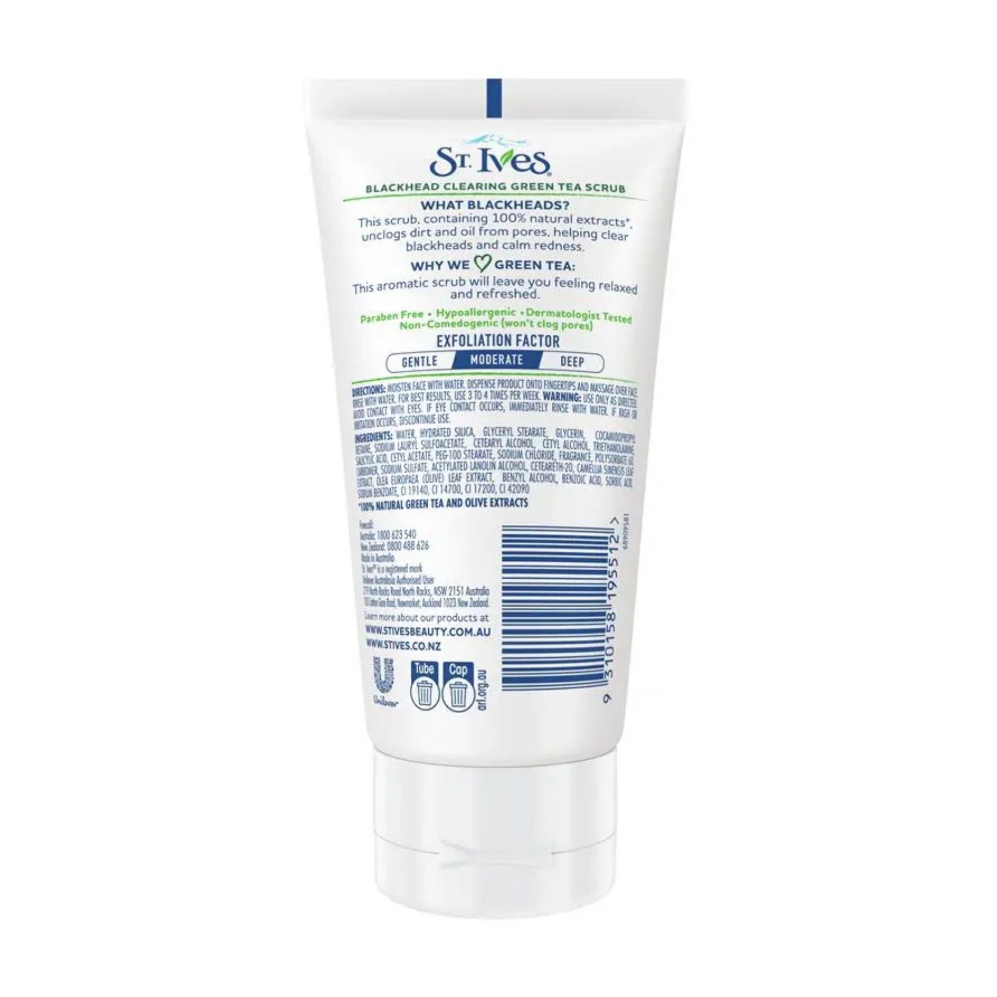 St Ives 150mL Green Tea Blackhead Clearing Acne Cleanser Scrub x3