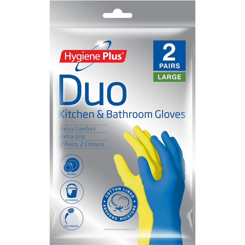 Hygiene Plus Duo Kitchen and Bathroom Gloves 2pk (Large) x6