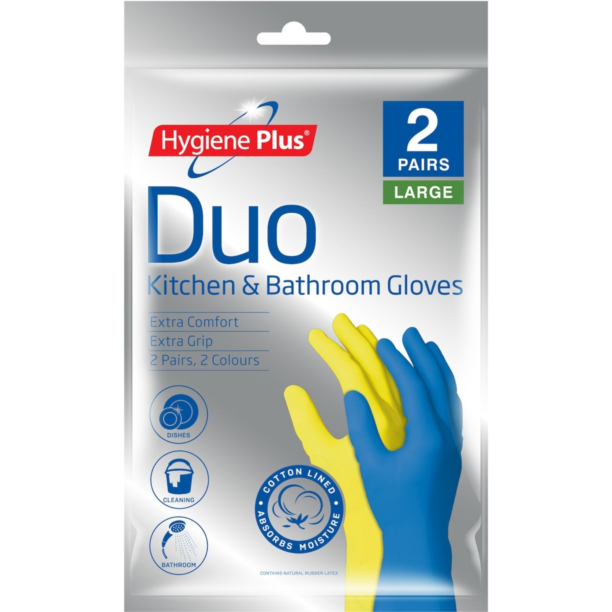 Hygiene Plus Duo Kitchen and Bathroom Gloves 2pk (Large) x6