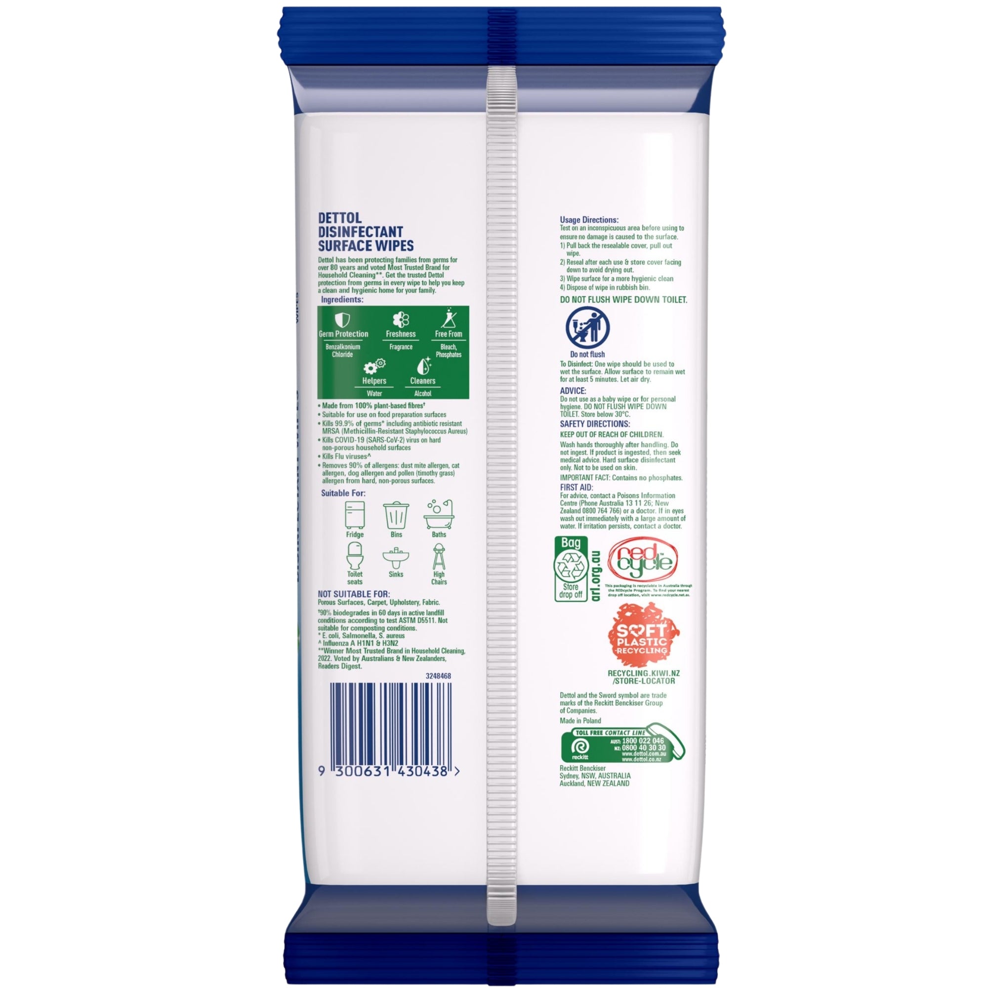 Dettol 600 x Disinfectant Wipes Fresh (300's x 2)