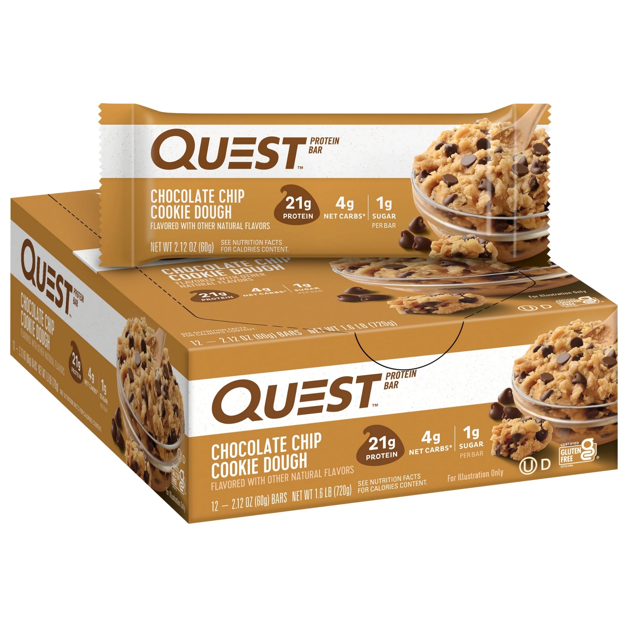 Quest Chocolate Chip Cookie Dough Protein Bars 12x60g