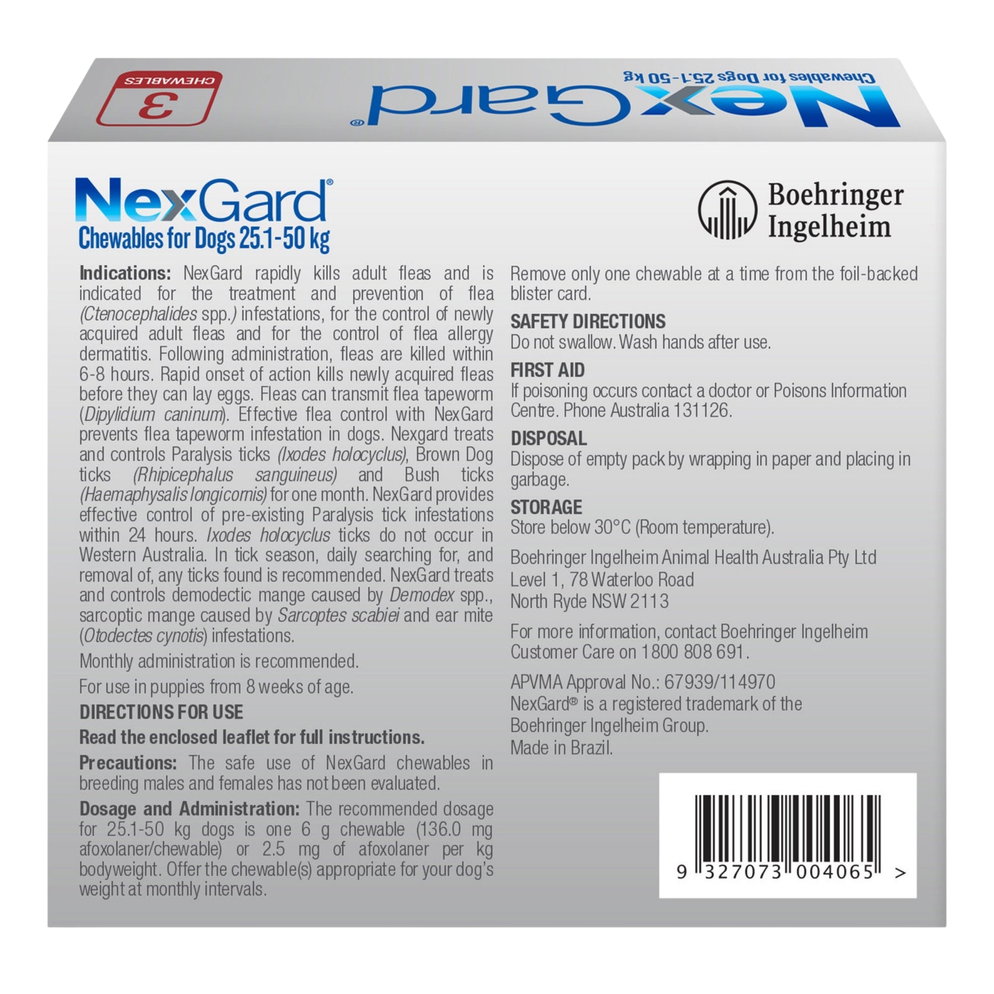 Nexgard XLarge Dogs 25.1 - 50kg Red 3pk