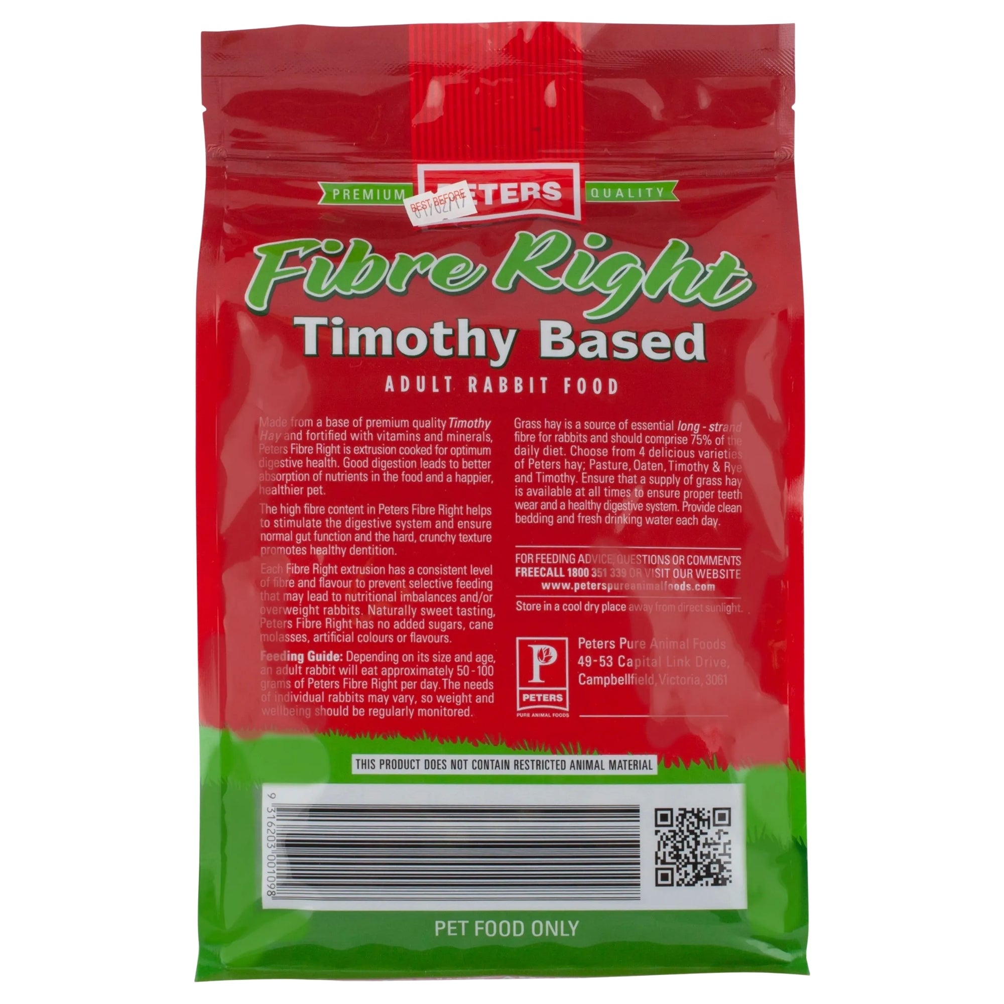 Peters Fibre Right Adult Rabbit 1Kg x3