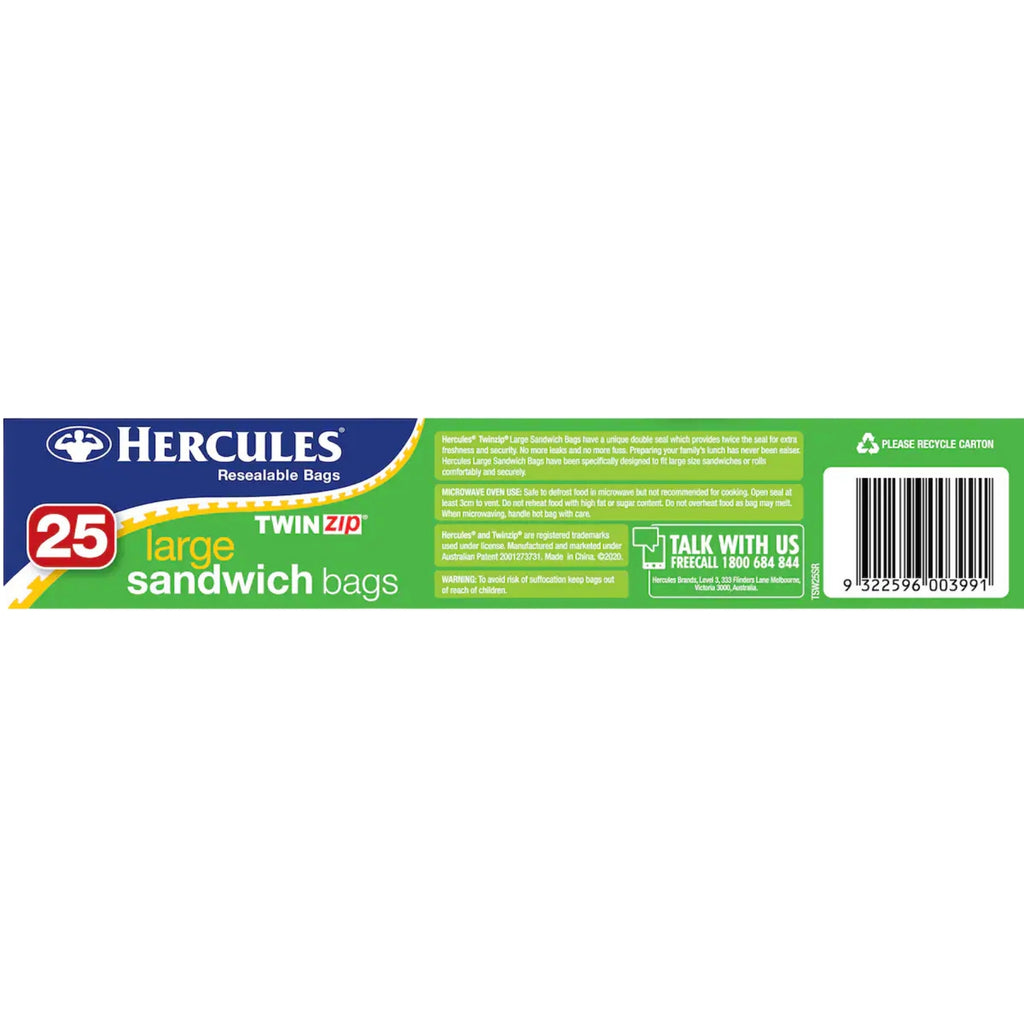 Hercules Large Sandwich Bags 25pk x4