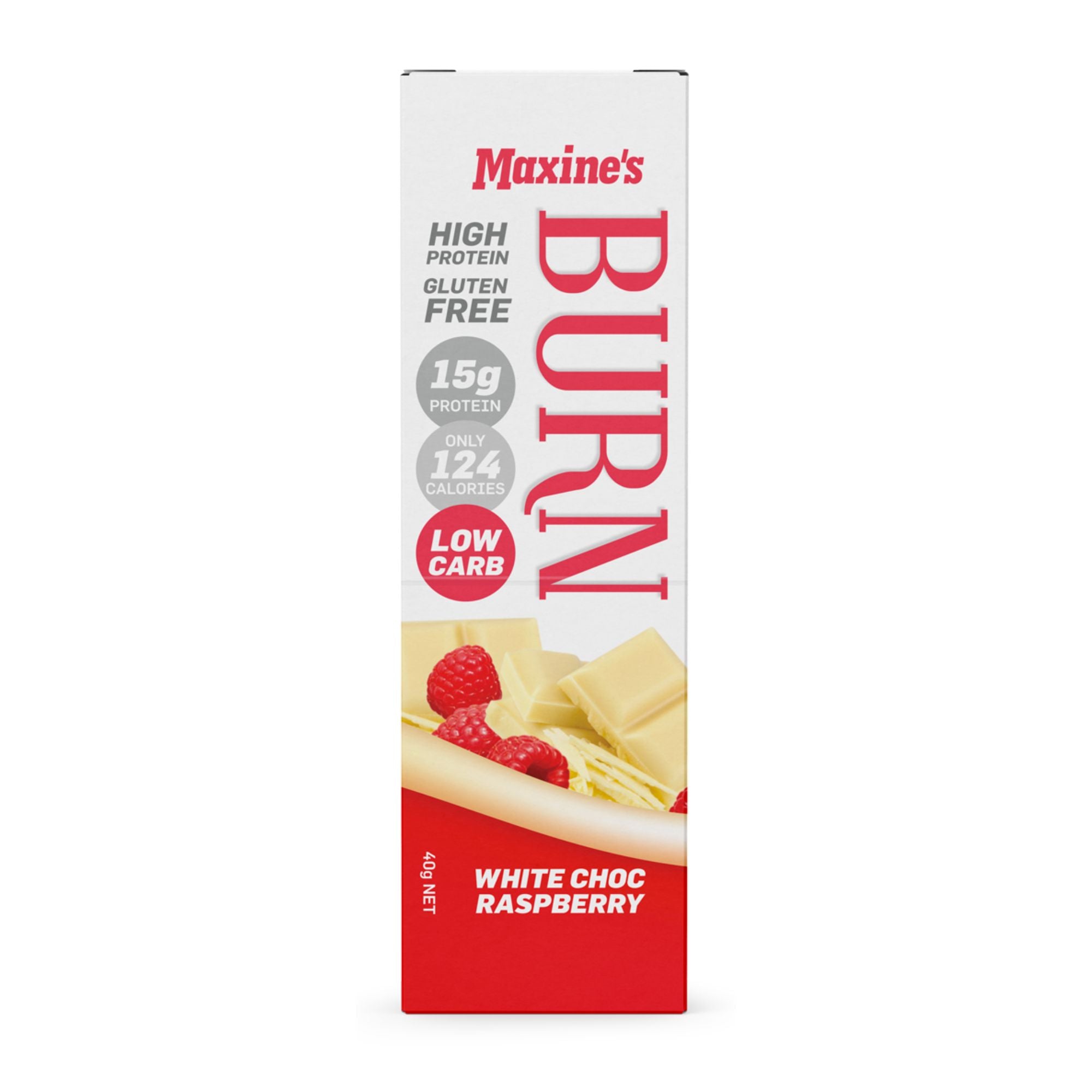 Maxines Burn White Choc Raspberry Bar 12x40g x2