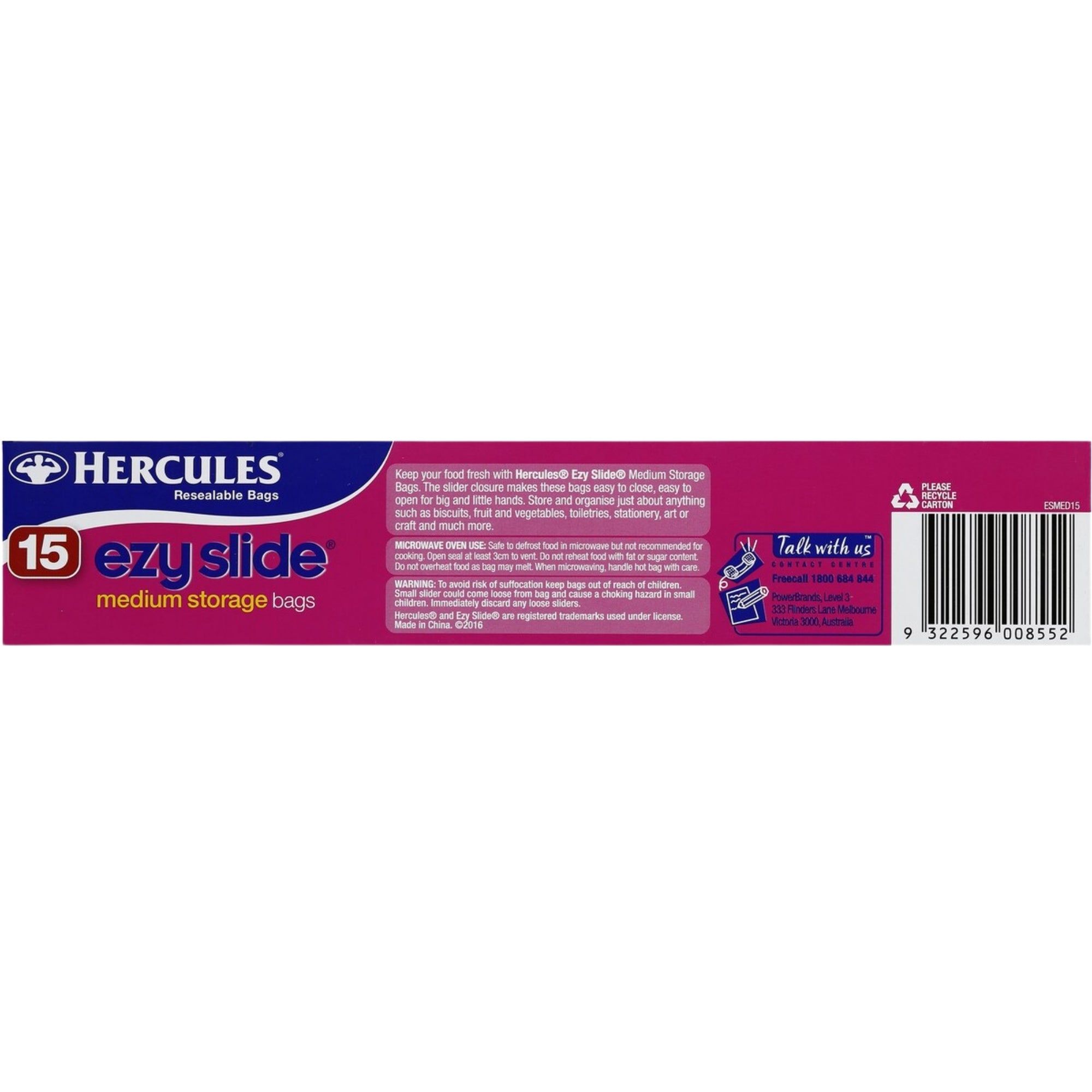 Hercules Ezy Slide Medium Storage Bags 15pk x5