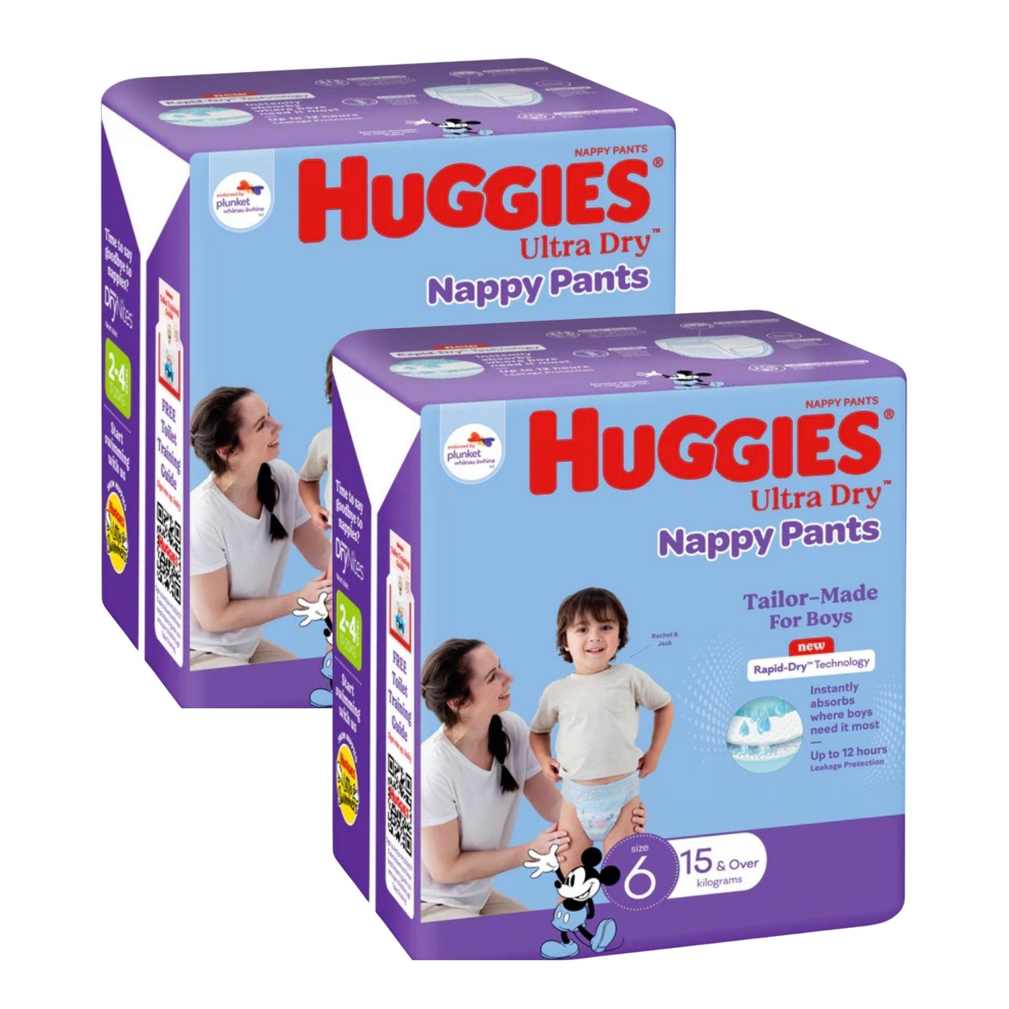 Huggies Size 6 Nappy Pants Ultra & Rapid  Dry 15kg+ Boys Jumbo 48pk x2