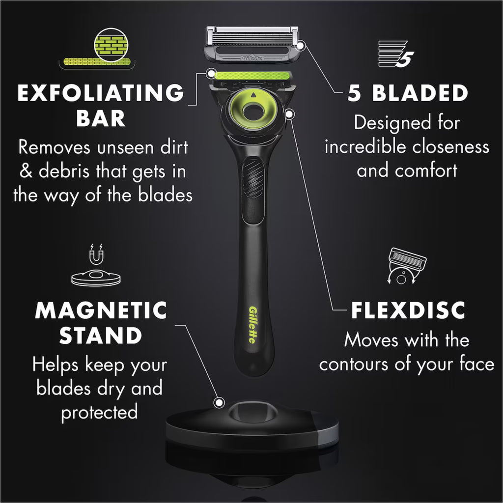 Gillette P Cummins Labs Razor Handle  +2 Cartridges & Magnetic Stand
