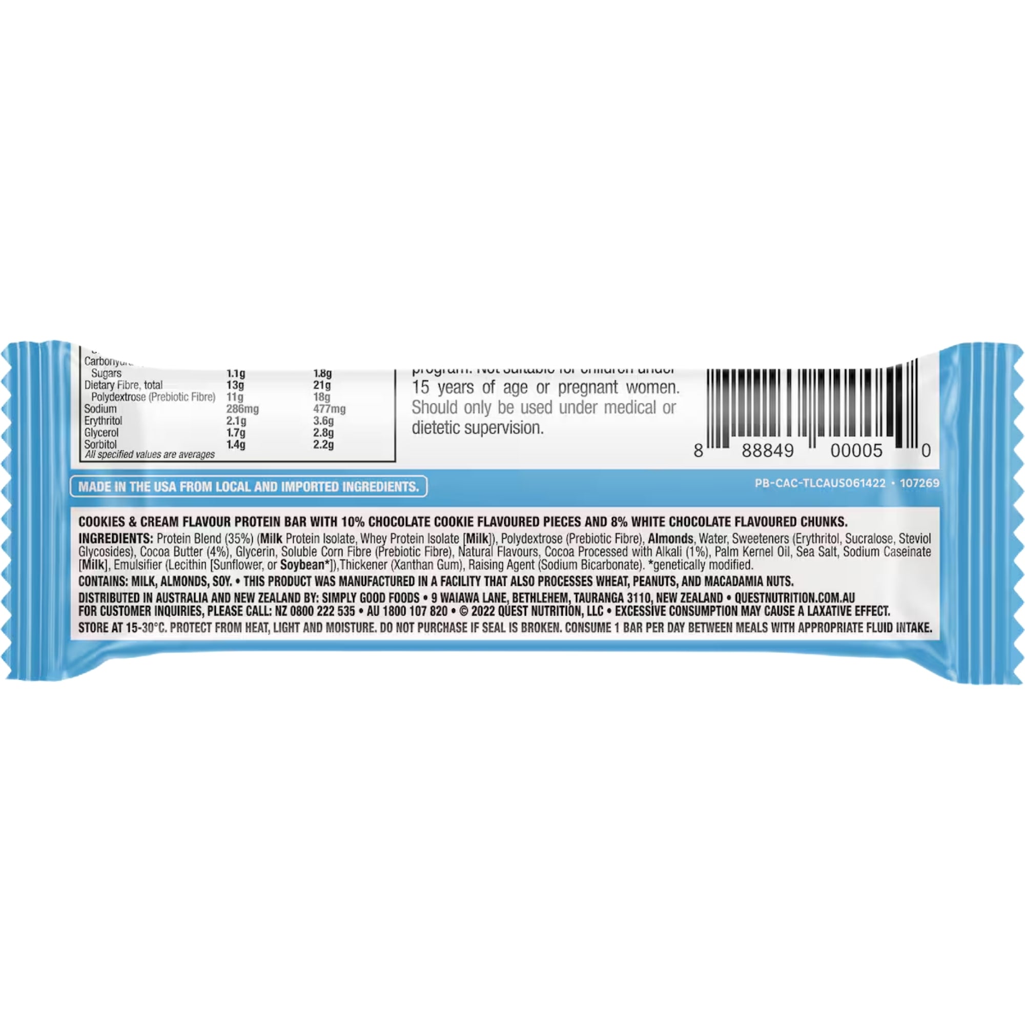 Quest Cookies & Cream Protein Bars 12x60g x3