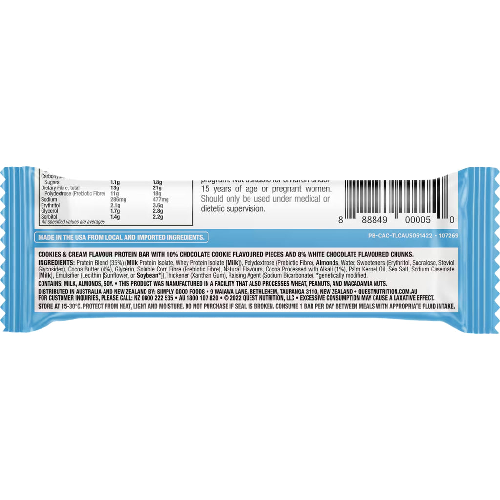 Quest Cookies & Cream Protein Bars 12x60g x2