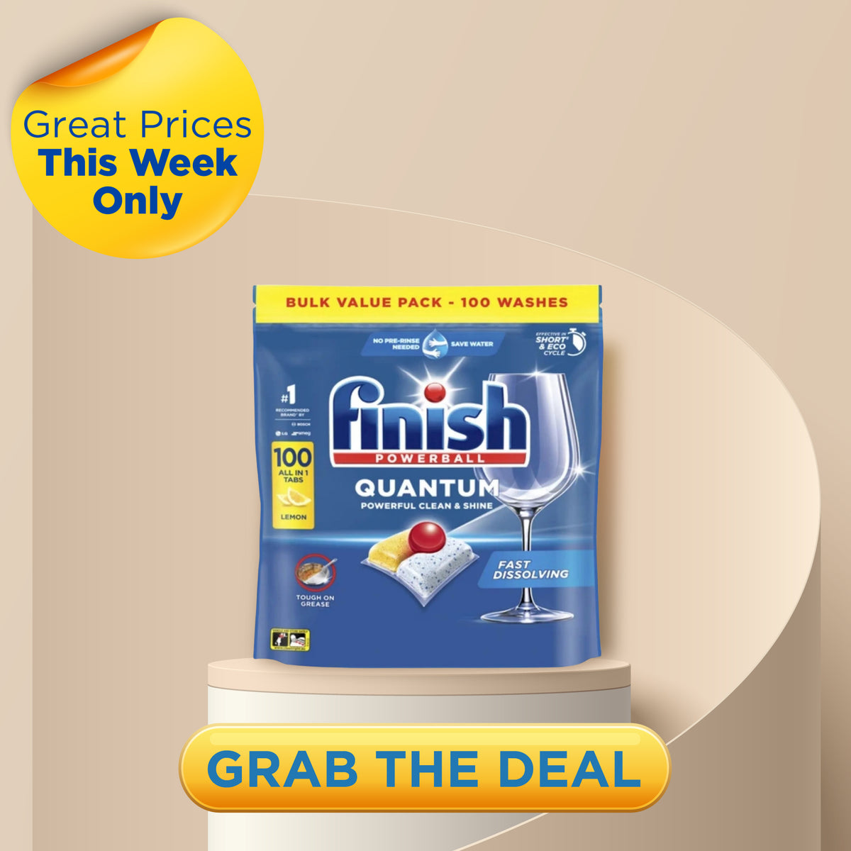 Finish Quantum Lemon x 100 Dishwasher Tablets