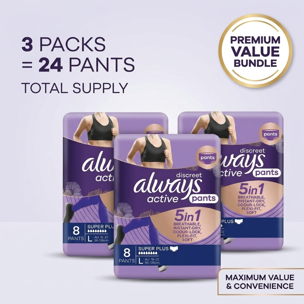 Always Discreet 5 in 1 Pants Large 16-22 95-125cm 8 Pack x3